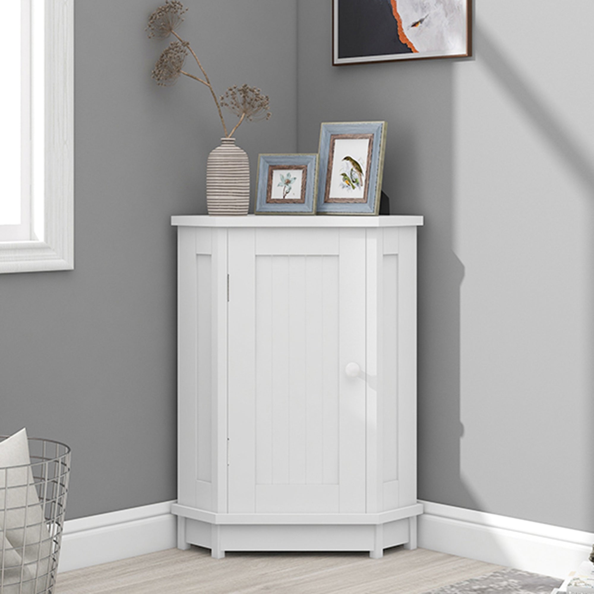 31" Wood 1-door Bathroom Cabinet with Interior Shelves