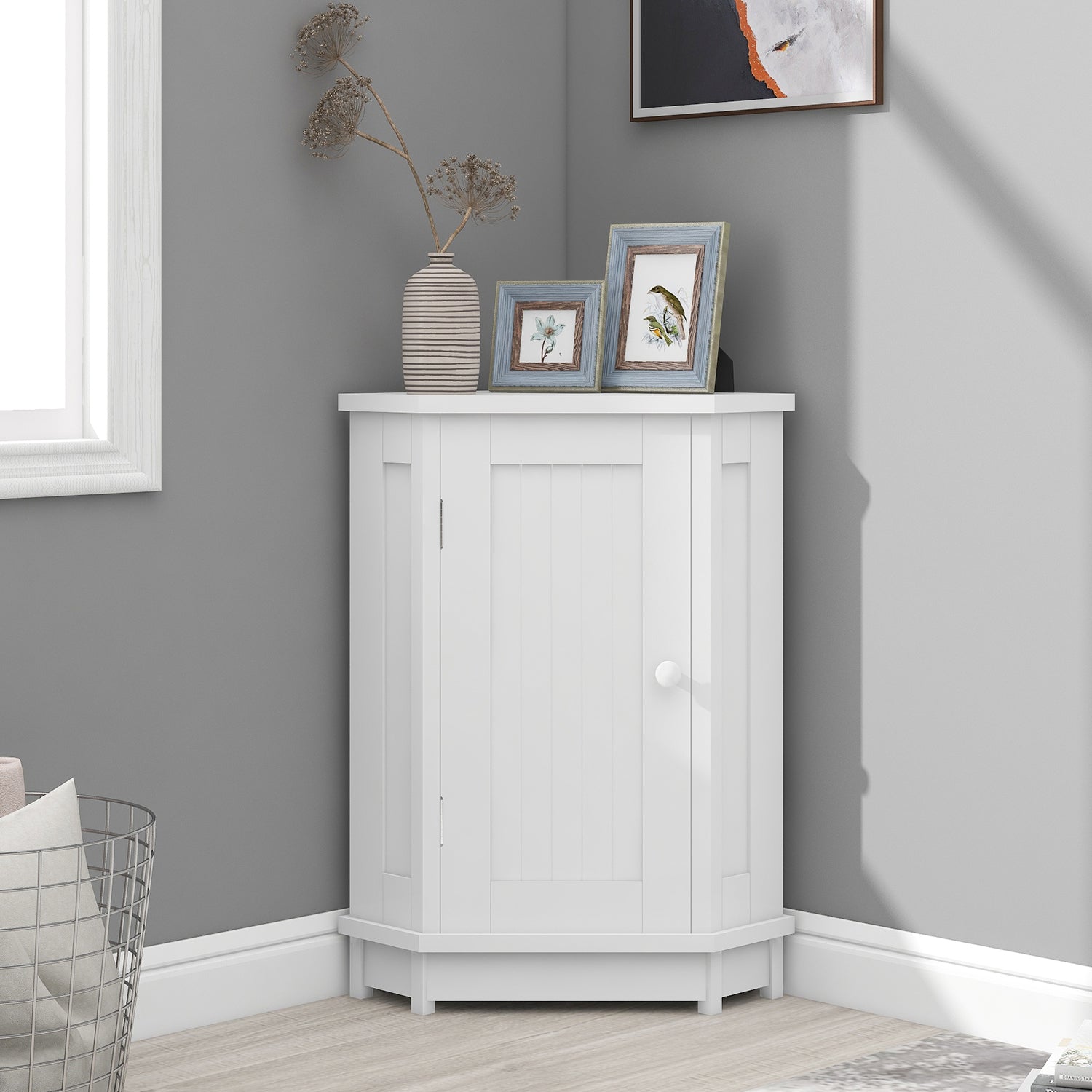 31" Wood 1-door Bathroom Cabinet with Interior Shelves