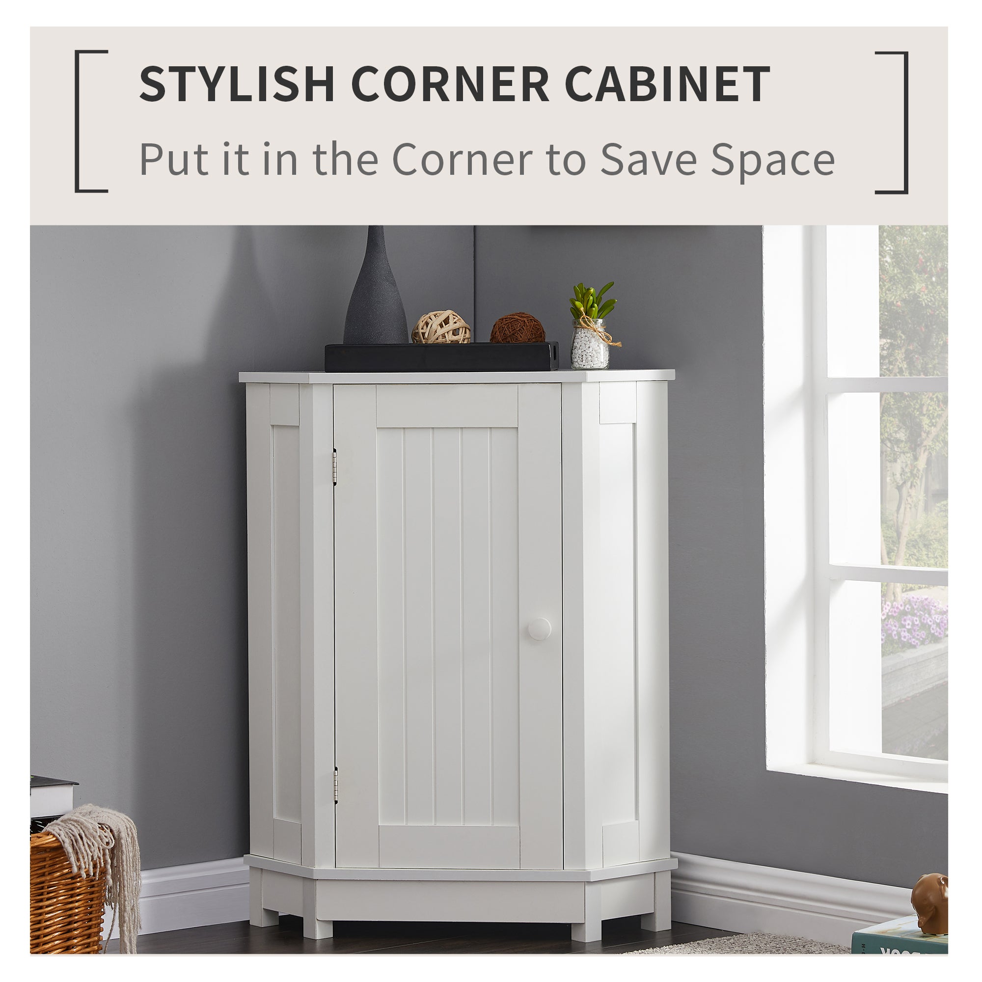31" Wood 1-door Bathroom Cabinet with Interior Shelves