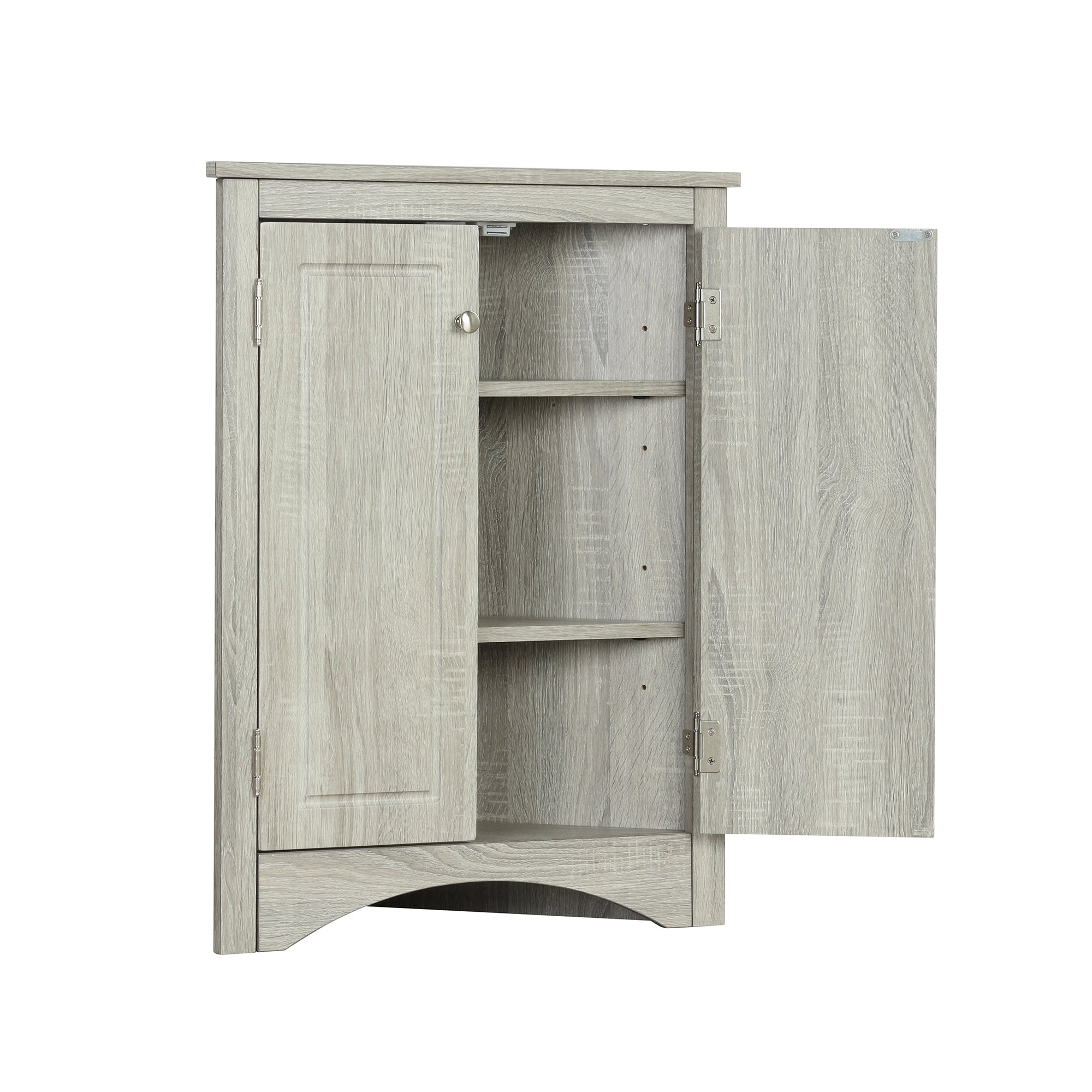 32" Wood 2-door Bathroom Corner Cabinet with Adjustable Shelves