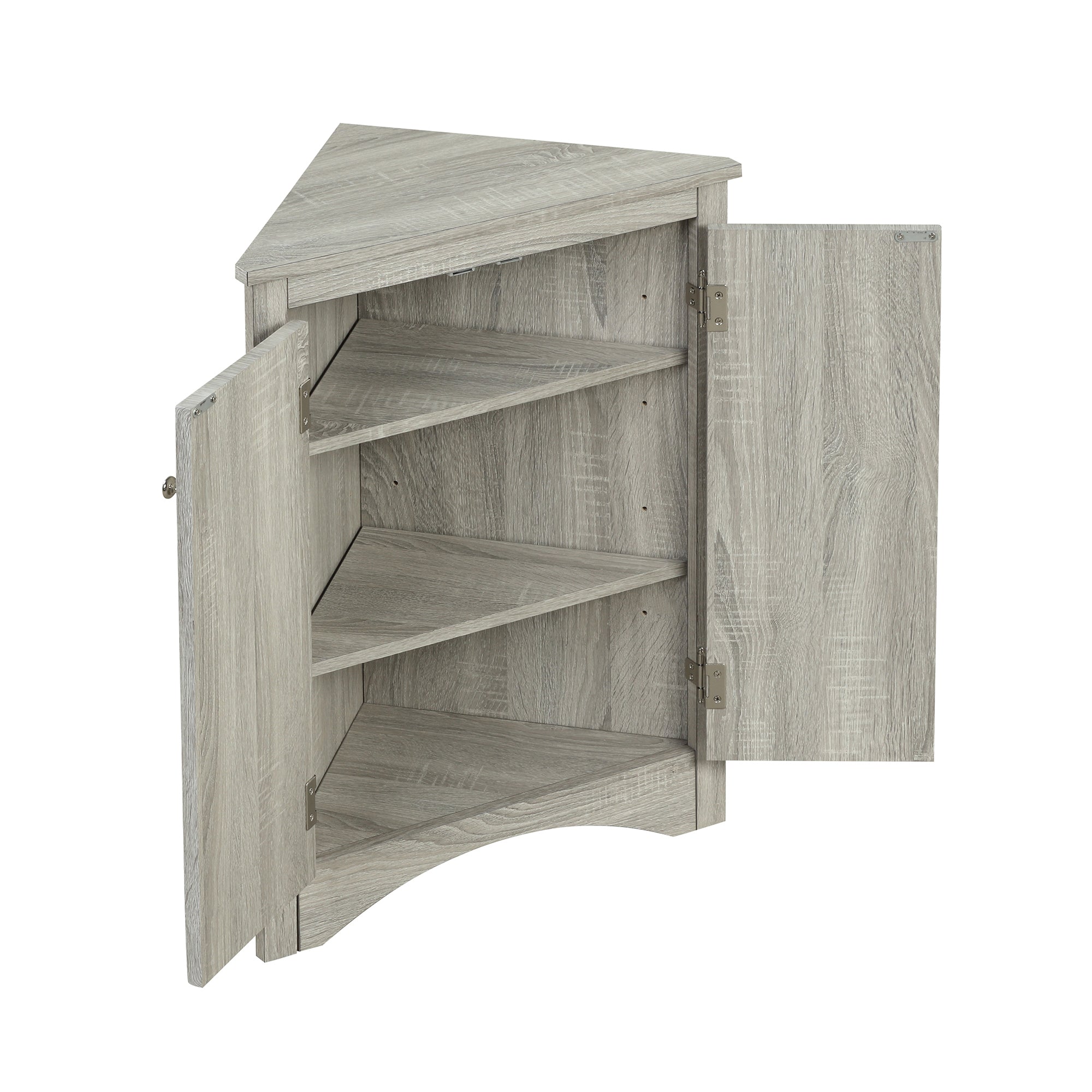 32" Wood 2-door Bathroom Corner Cabinet with Adjustable Shelves
