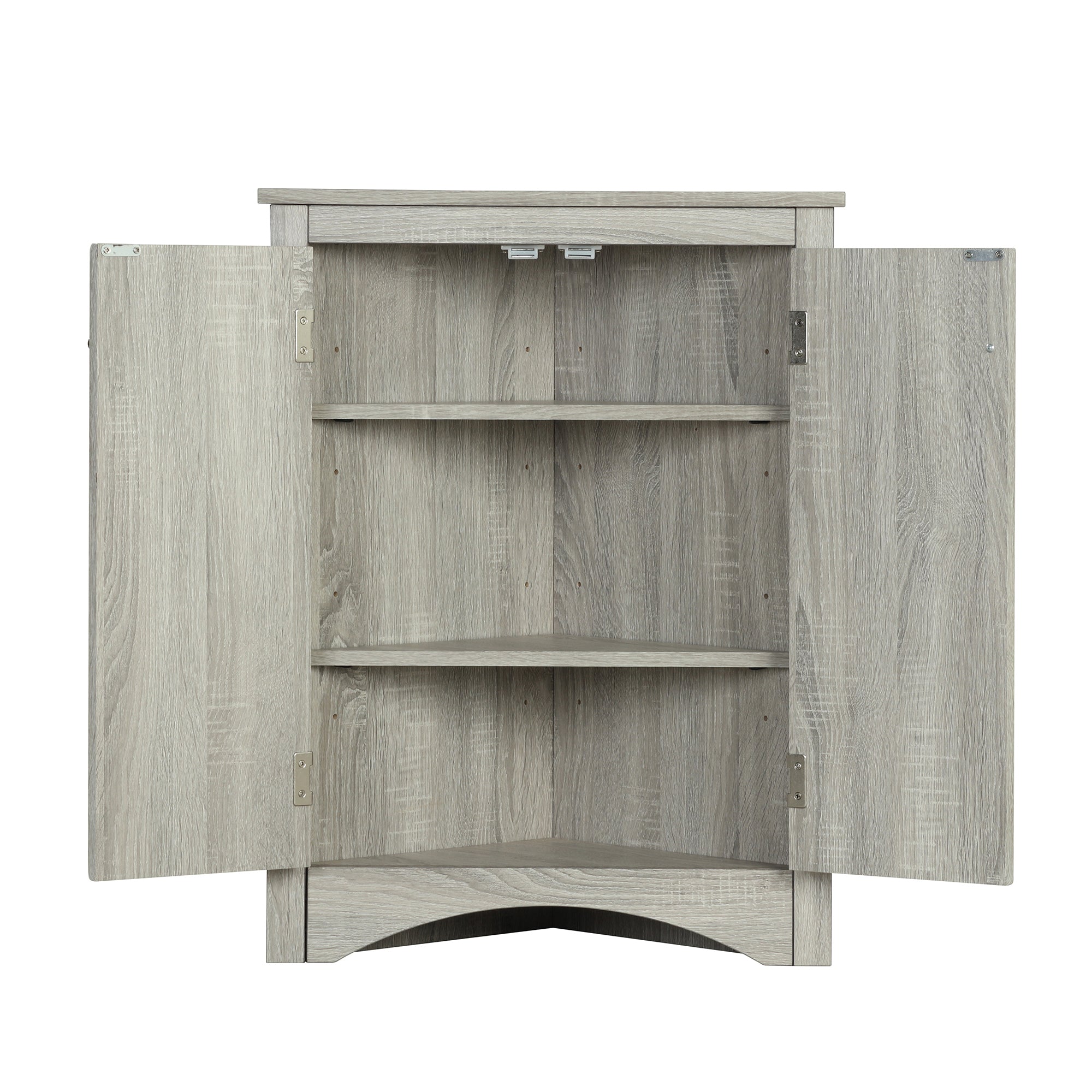 32" Wood 2-door Bathroom Corner Cabinet with Adjustable Shelves