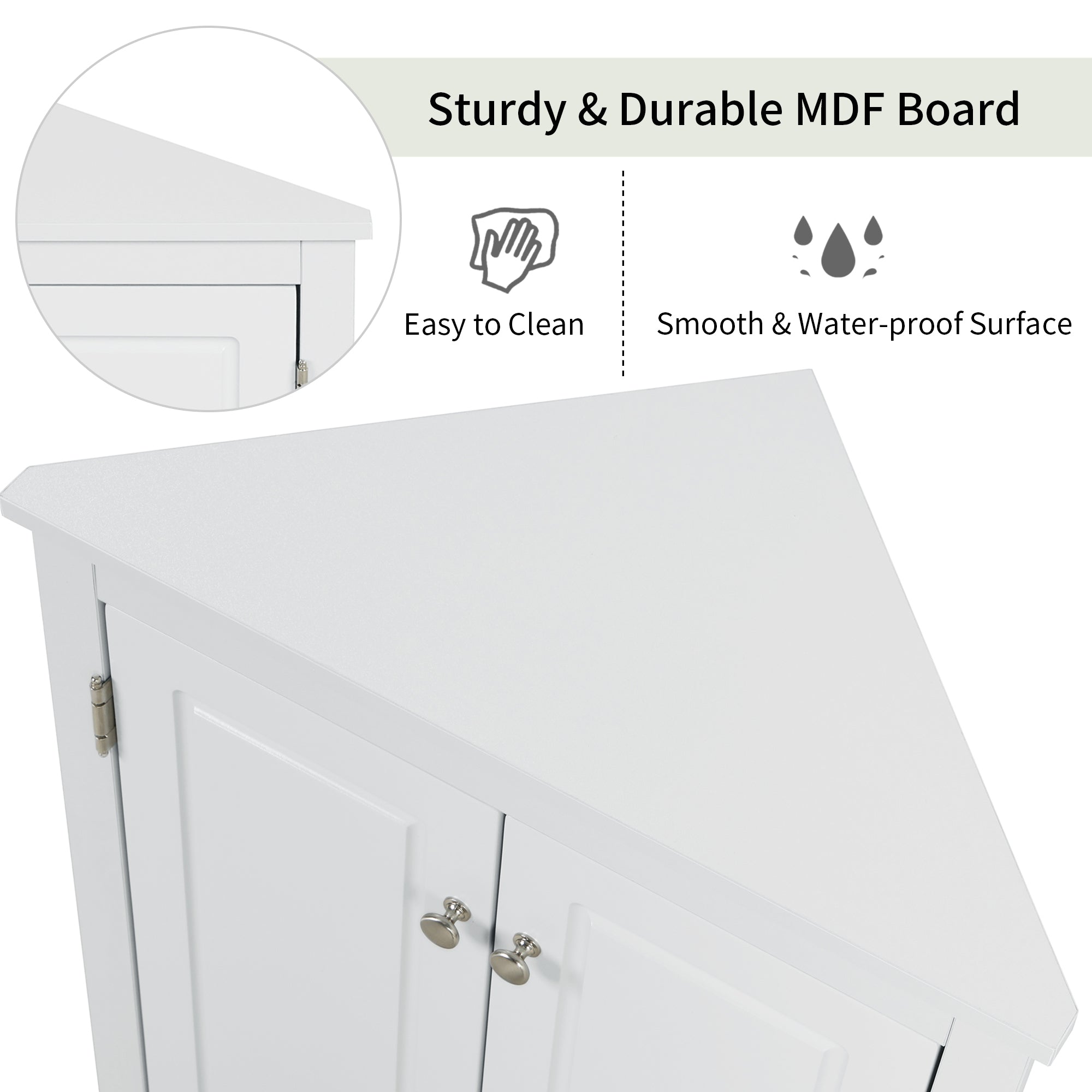 32" Wood 2-door Bathroom Corner Cabinet with Adjustable Shelves