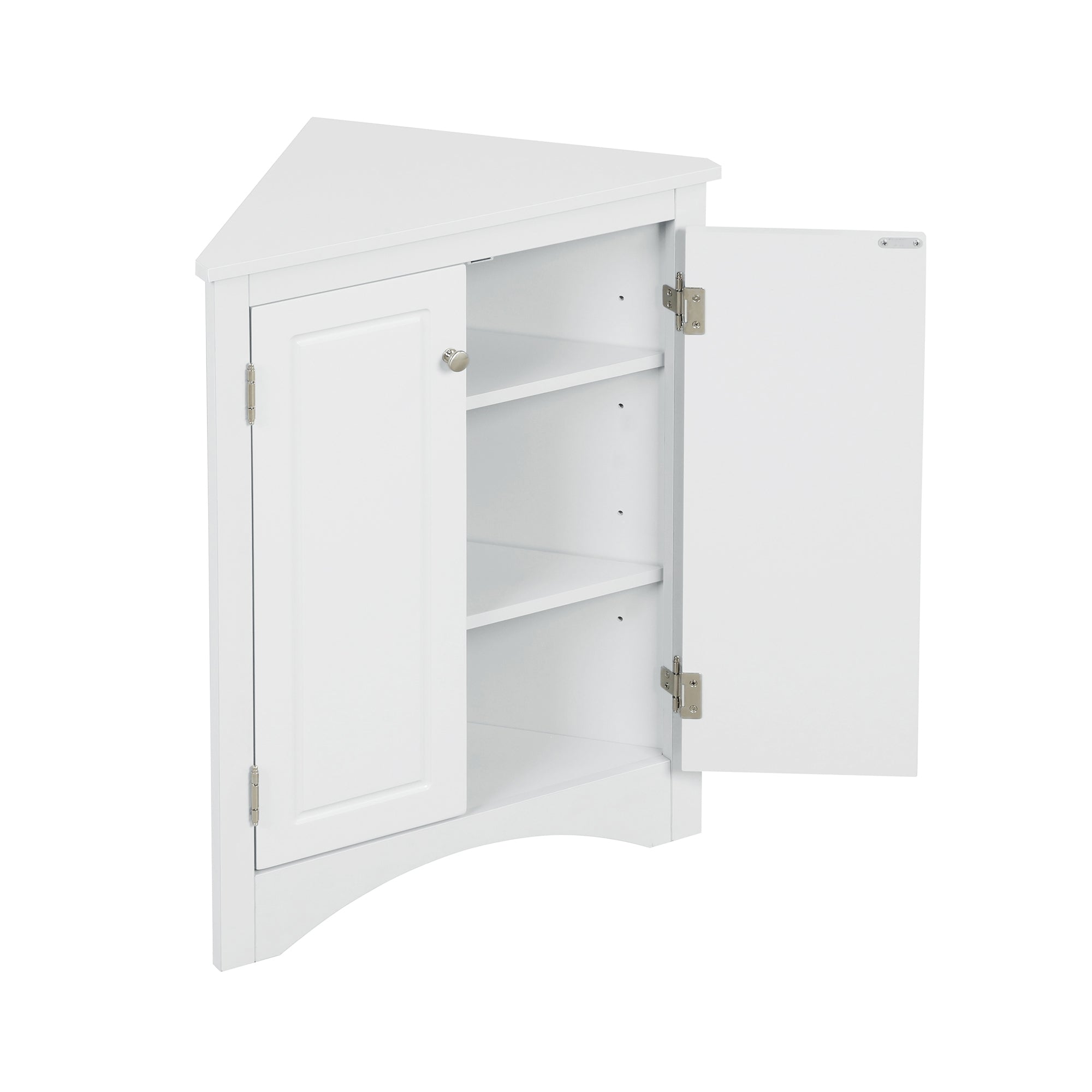 32" Wood 2-door Bathroom Corner Cabinet with Adjustable Shelves