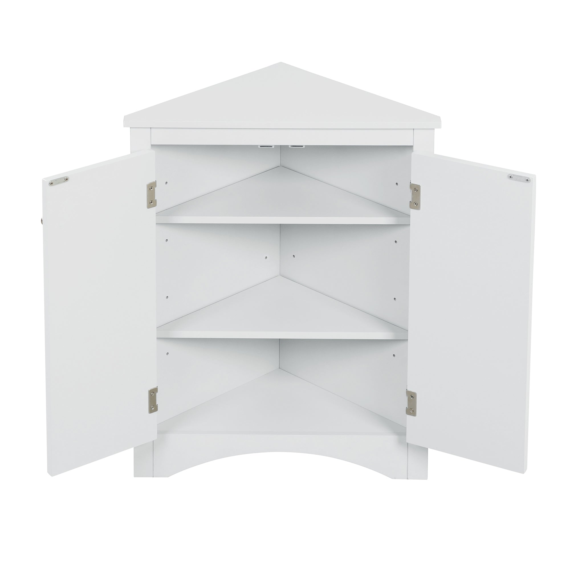 32" Wood 2-door Bathroom Corner Cabinet with Adjustable Shelves