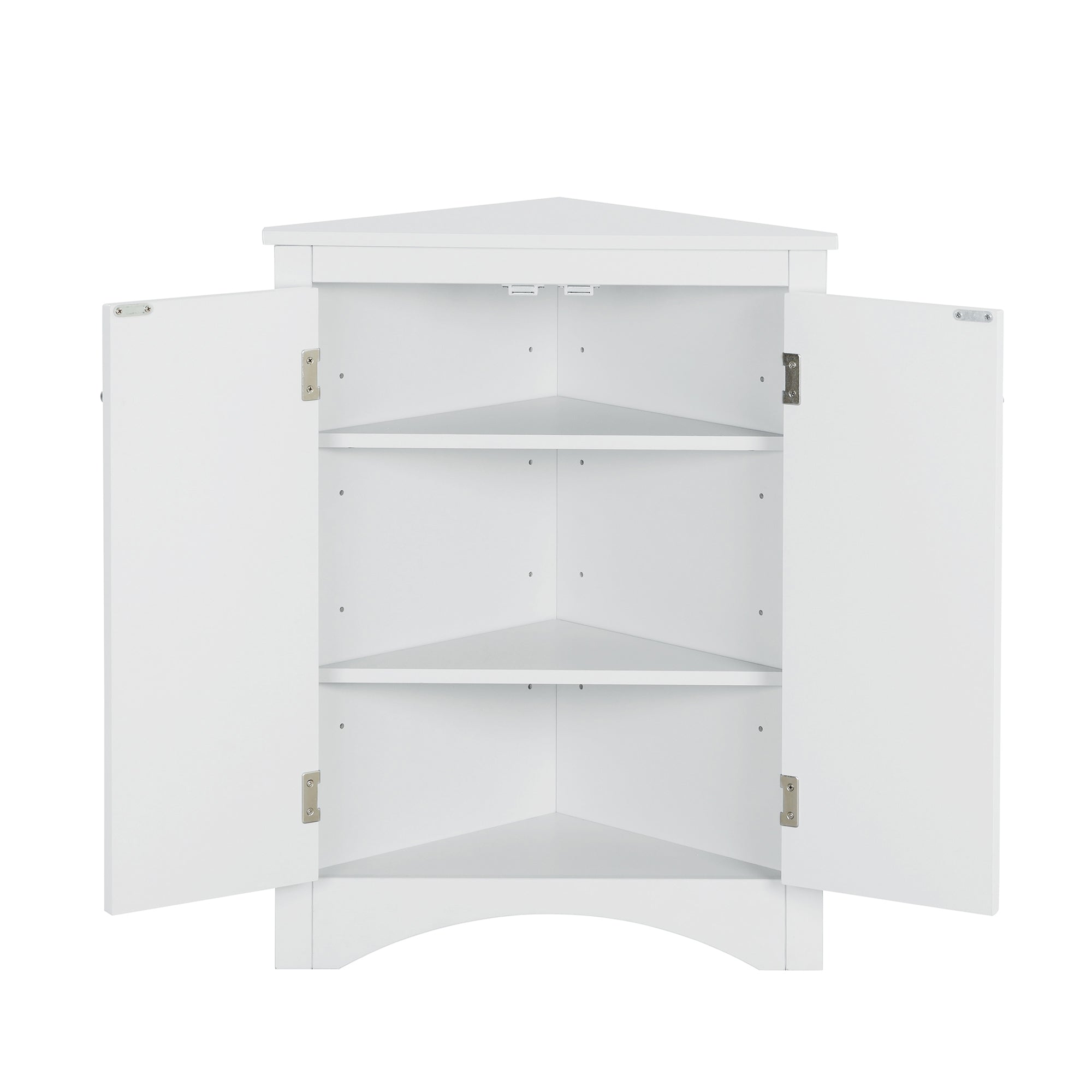32" Wood 2-door Bathroom Corner Cabinet with Adjustable Shelves