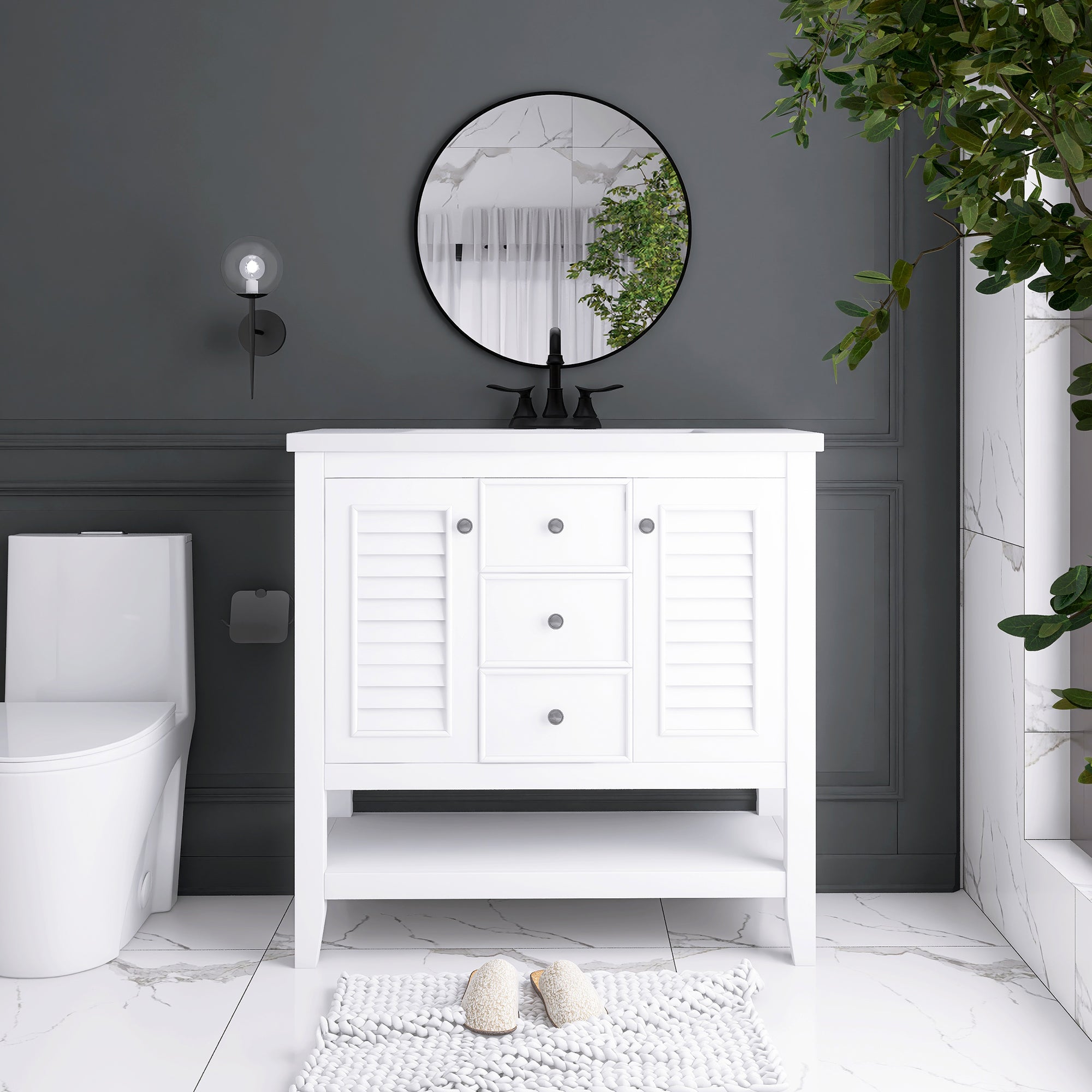 36 in. W x 18. in. D Bathroom Vanity in White with White Ceramic Sink
