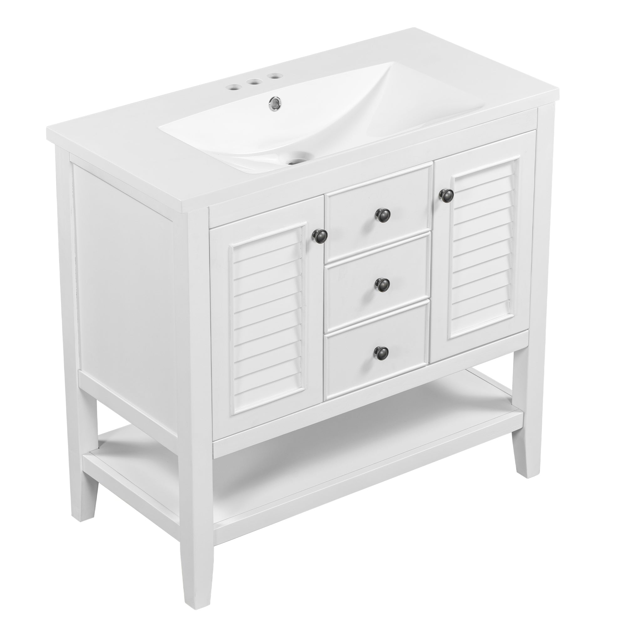 36 in. W x 18. in. D Bathroom Vanity in White with White Ceramic Sink