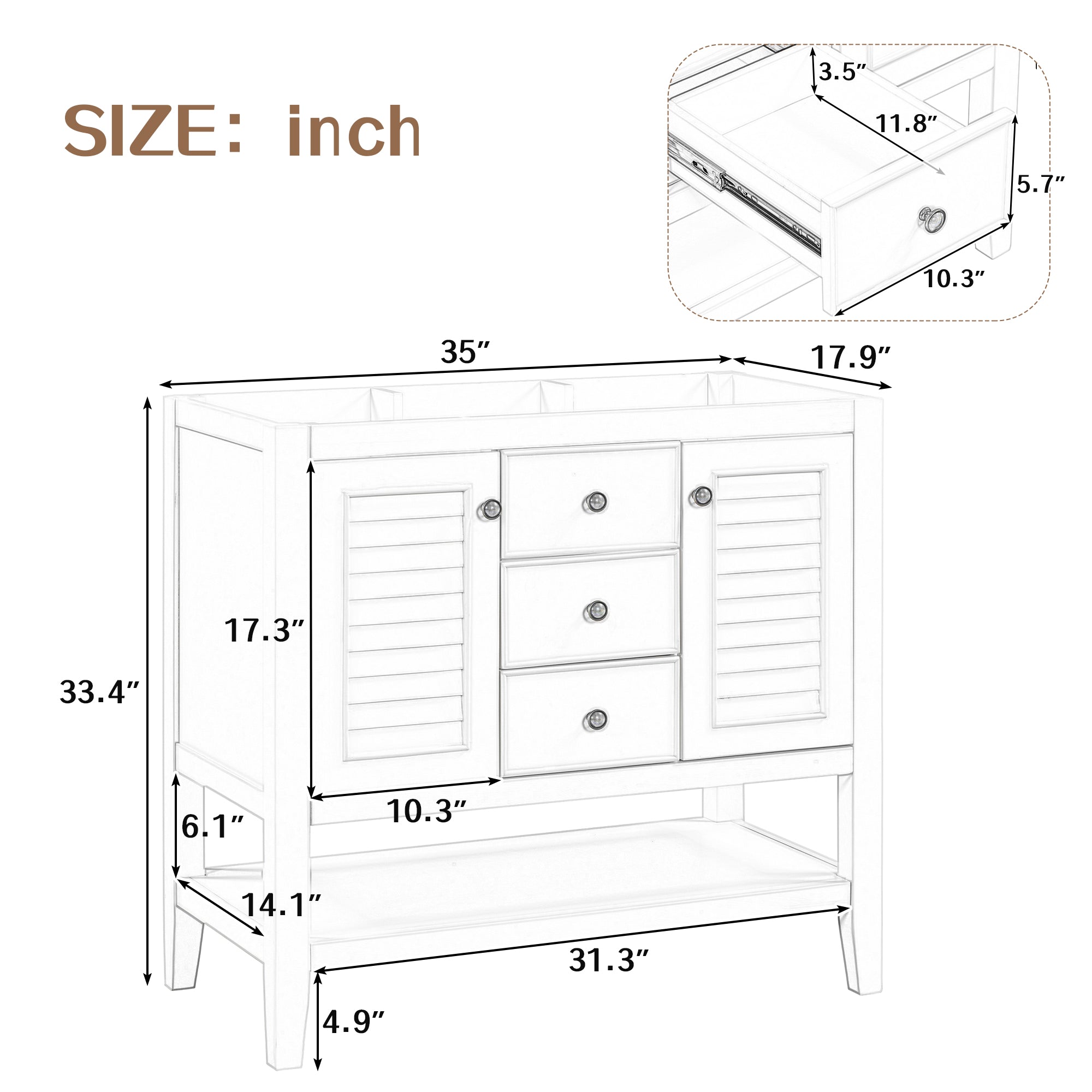 36 in. W x 18. in. D Bathroom Vanity in White with White Ceramic Sink