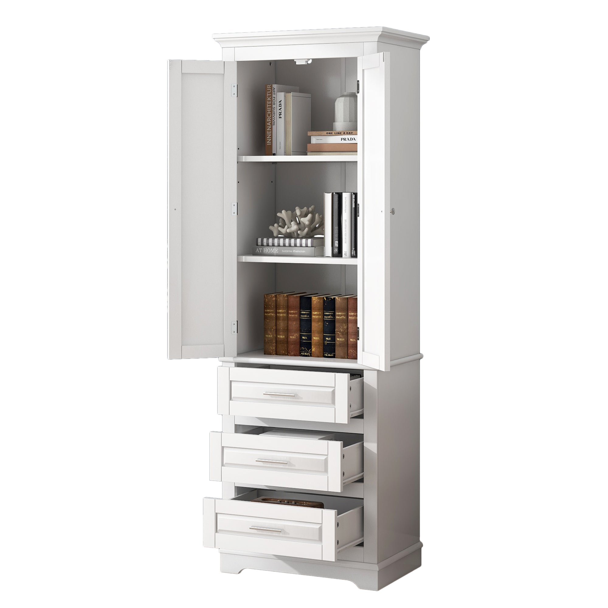 Tall Storage Cabinet with Three Drawers for Bathroom/Office