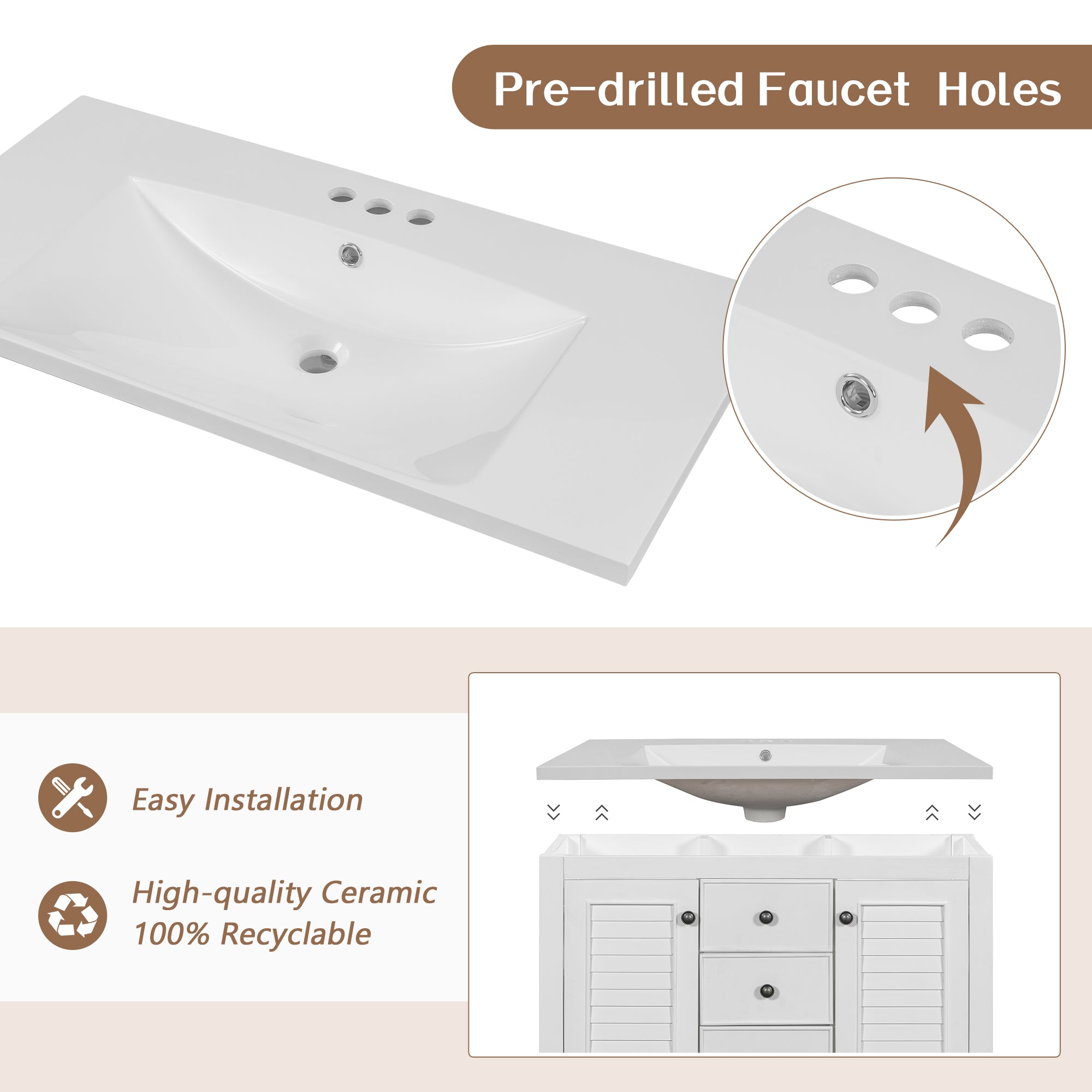36 in. W x 18. in. D Bathroom Vanity in White with White Ceramic Sink