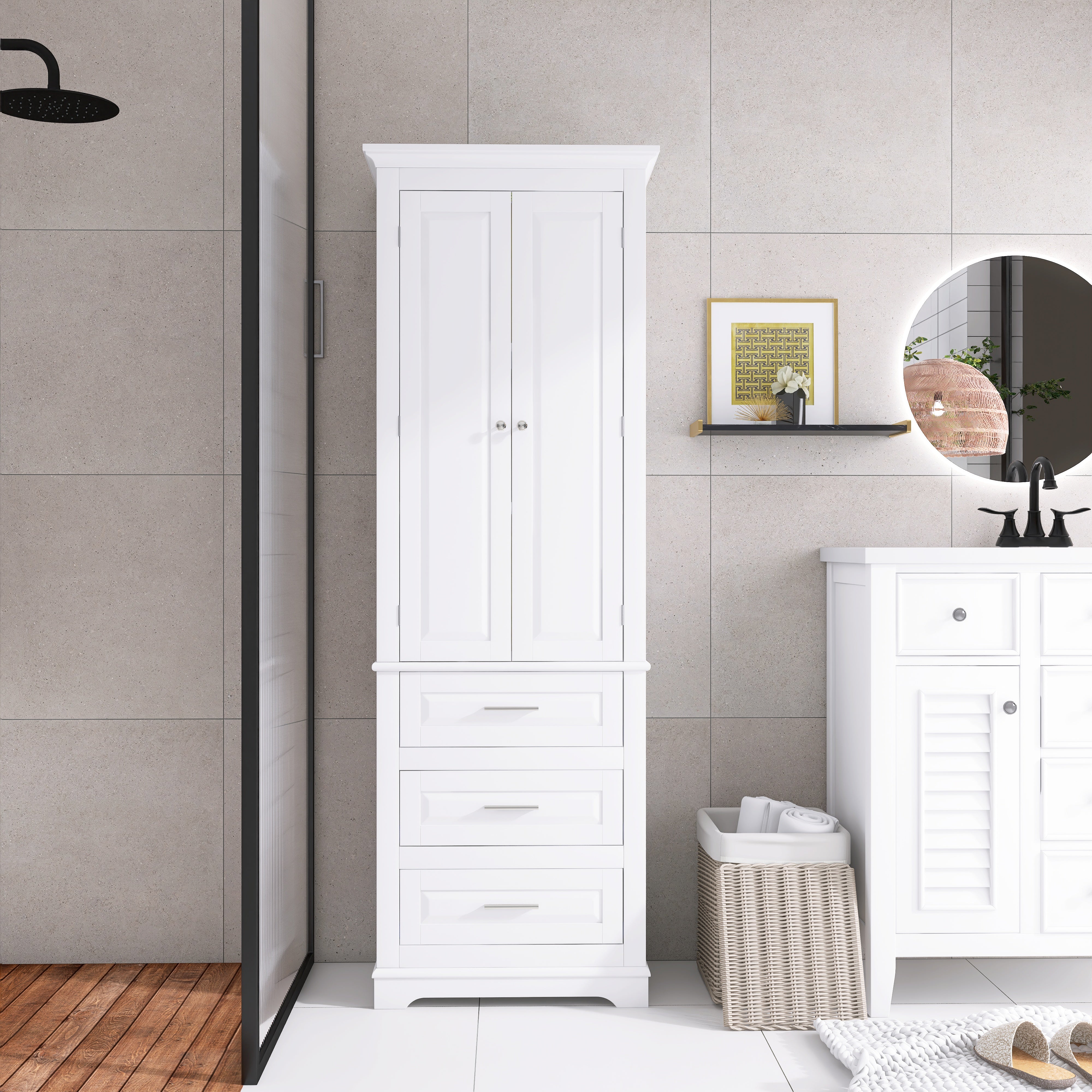 Tall Storage Cabinet with Three Drawers for Bathroom/Office