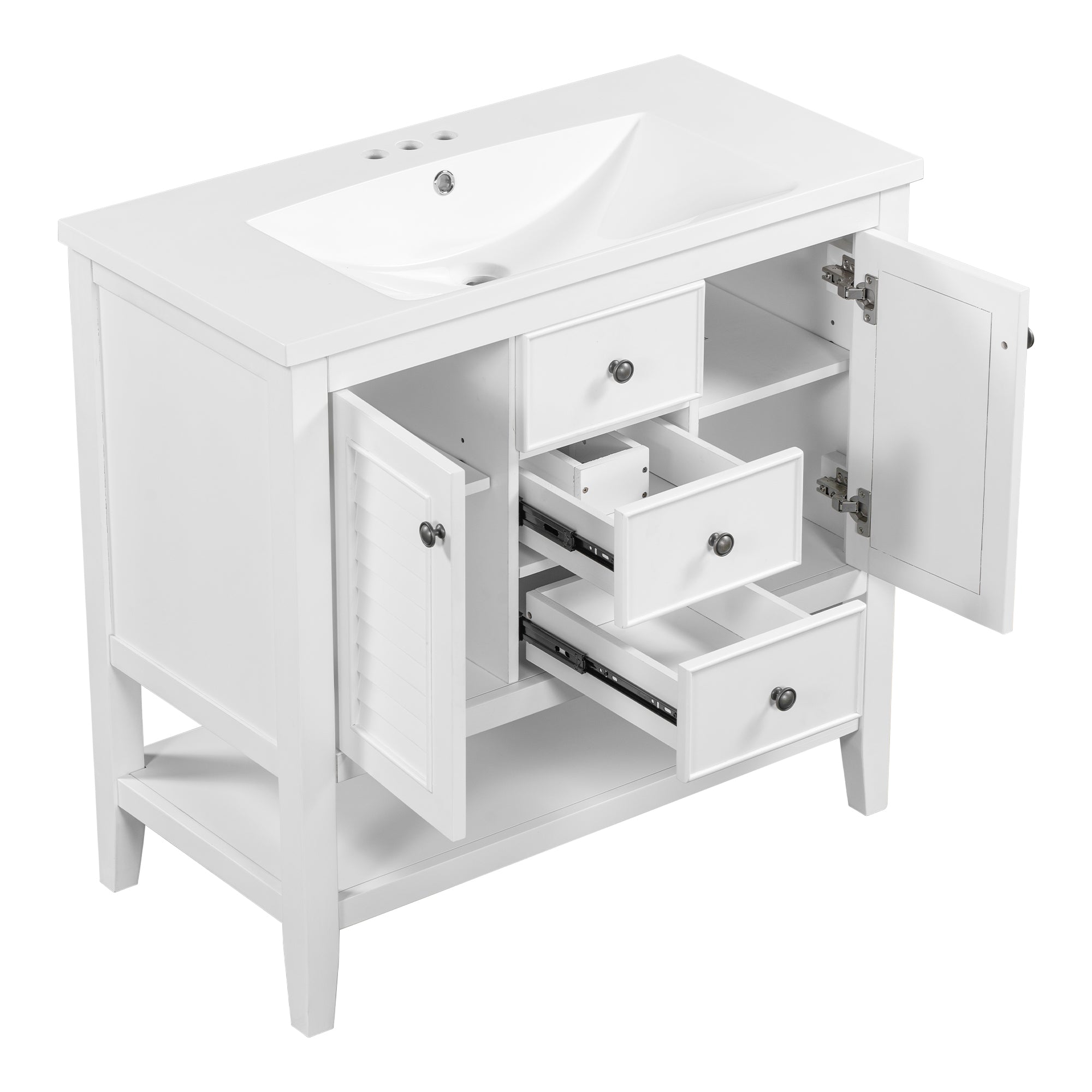 36 in. W x 18. in. D Bathroom Vanity in White with White Ceramic Sink