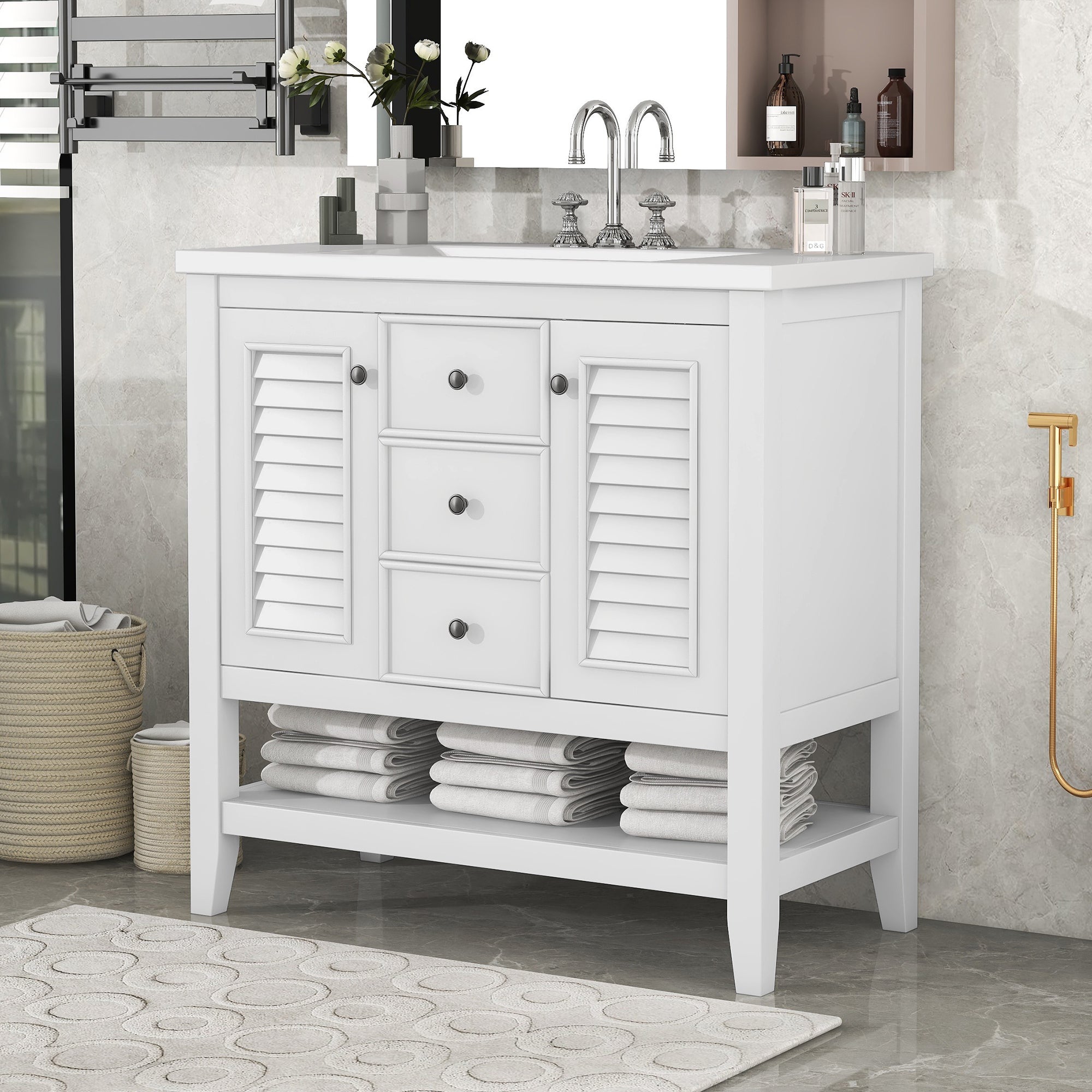 36 in. W x 18. in. D Bathroom Vanity in White with White Ceramic Sink