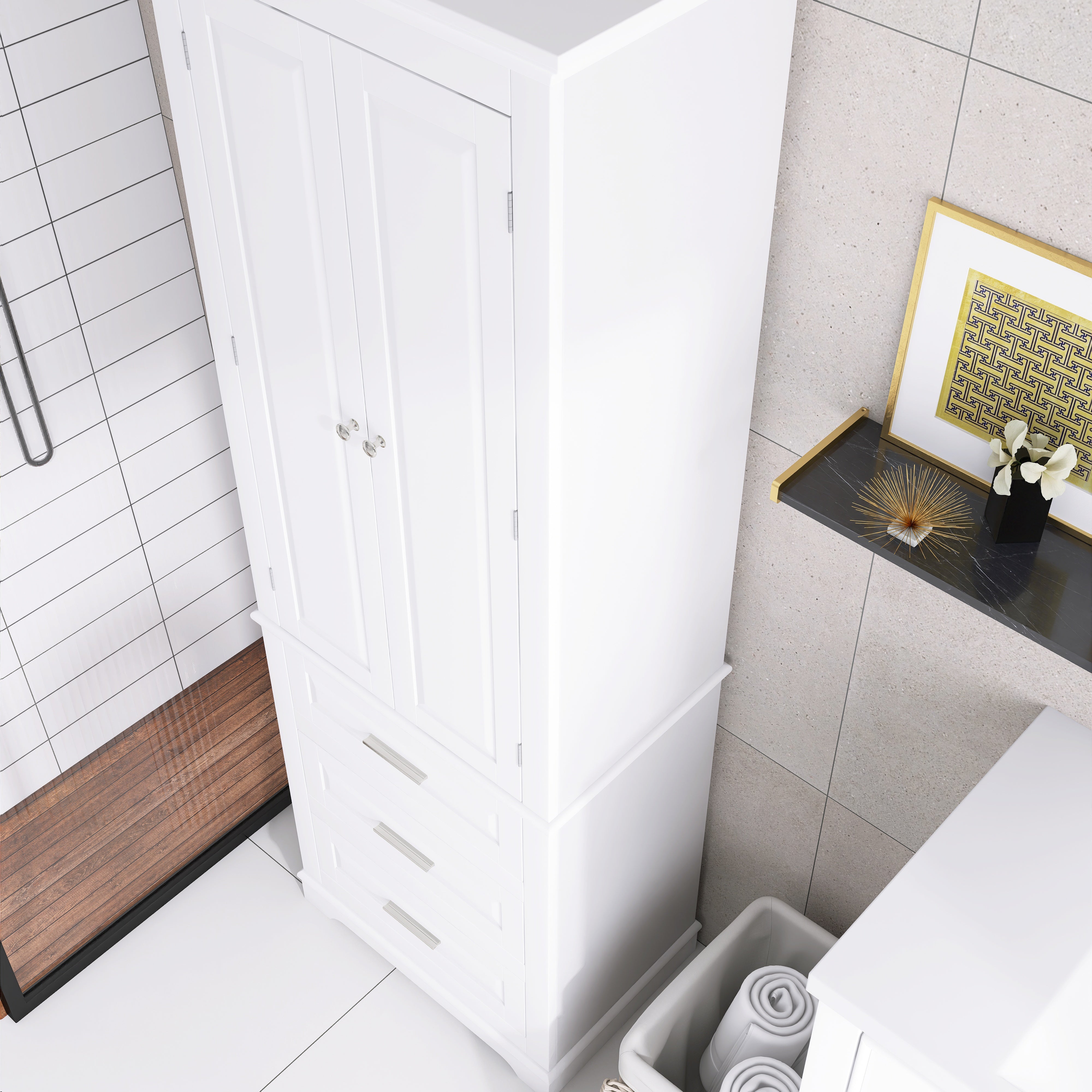Tall Storage Cabinet with Three Drawers for Bathroom/Office