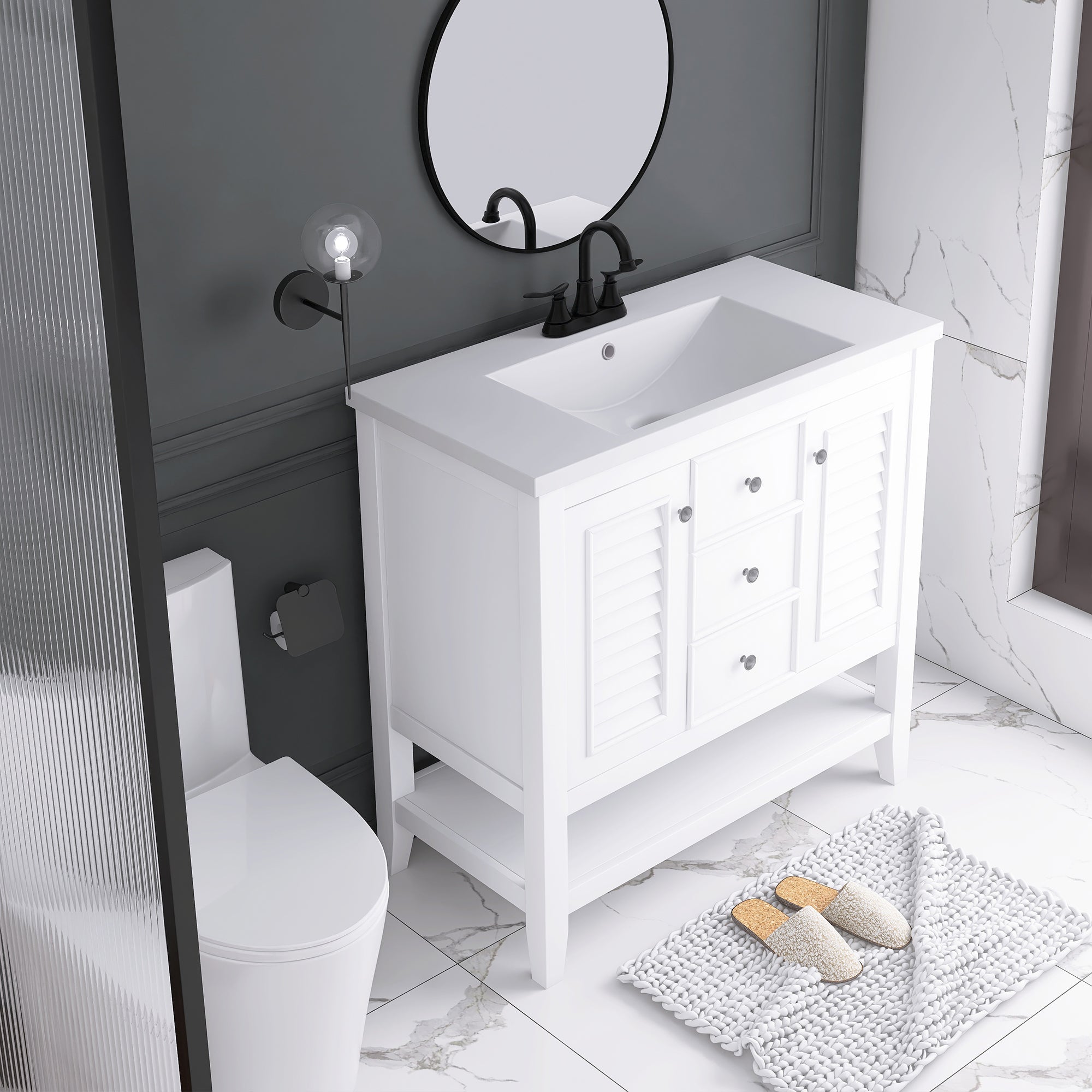 36 in. W x 18. in. D Bathroom Vanity in White with White Ceramic Sink