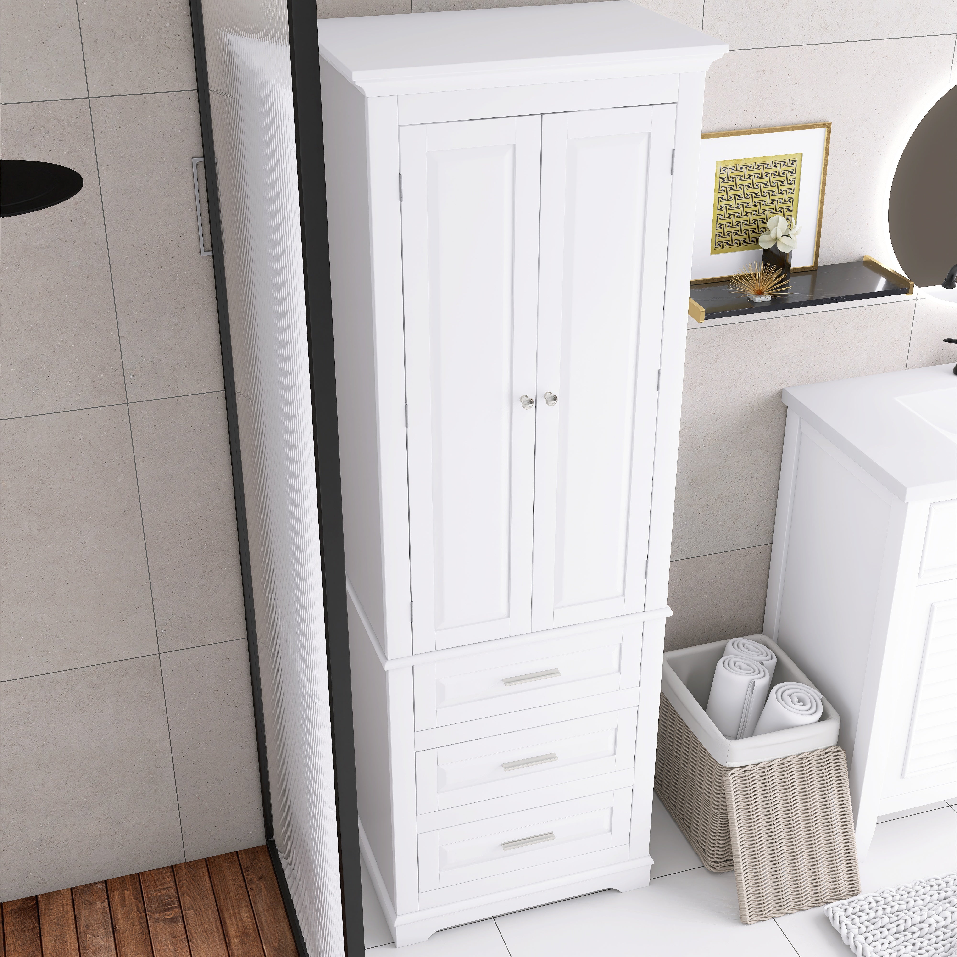 Tall Storage Cabinet with Three Drawers for Bathroom/Office