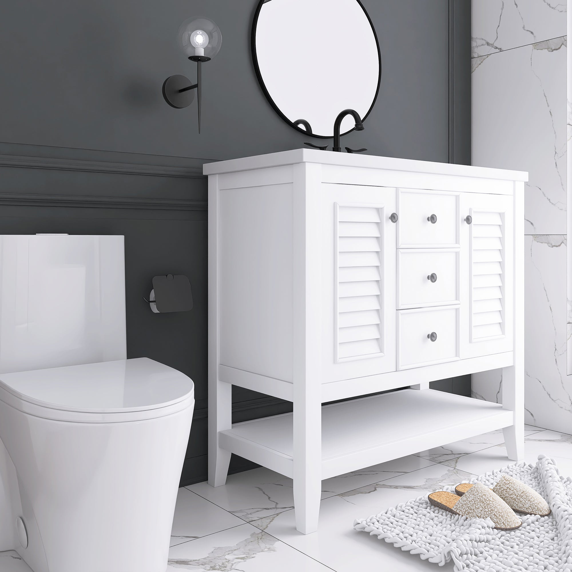 36 in. W x 18. in. D Bathroom Vanity in White with White Ceramic Sink