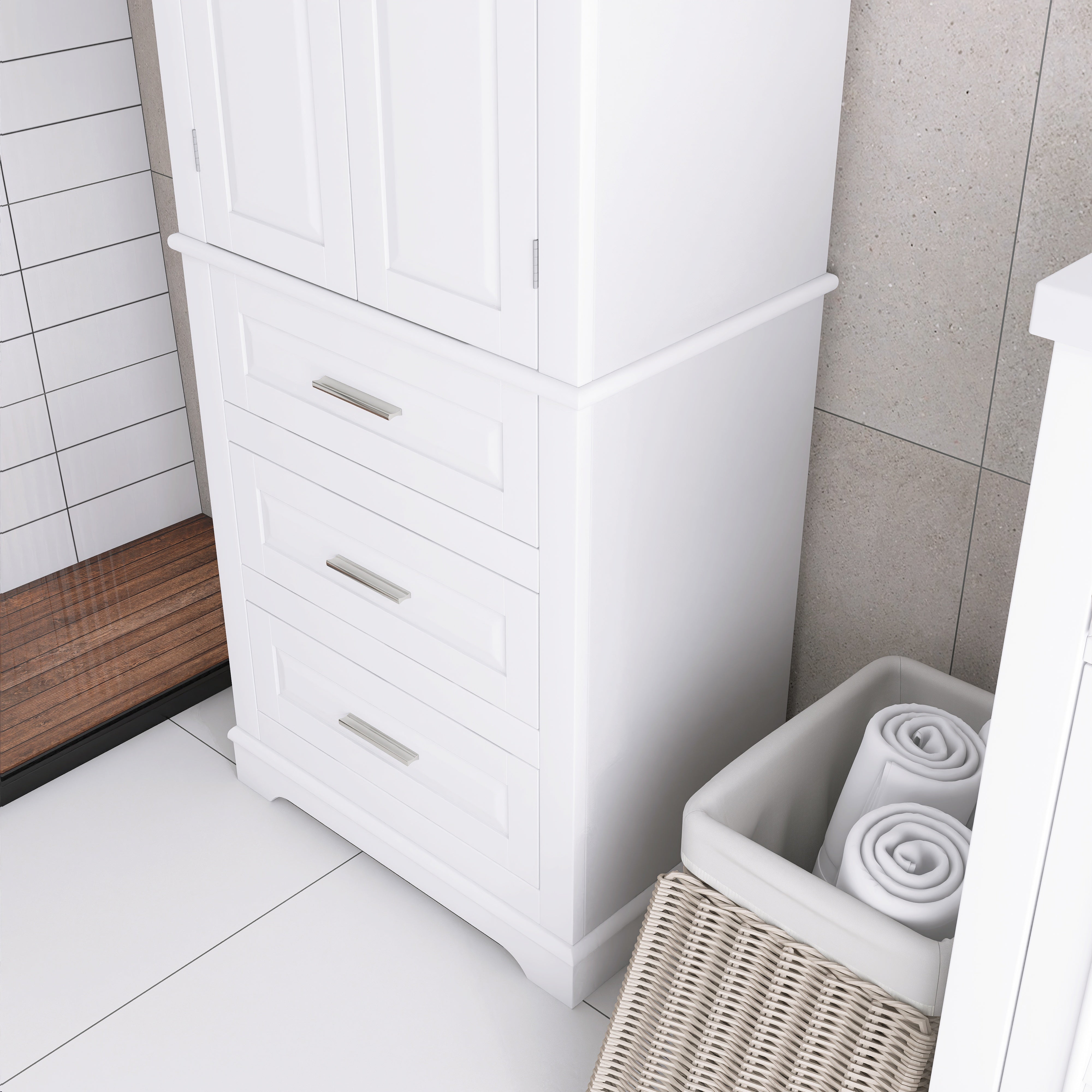 Tall Storage Cabinet with Three Drawers for Bathroom/Office