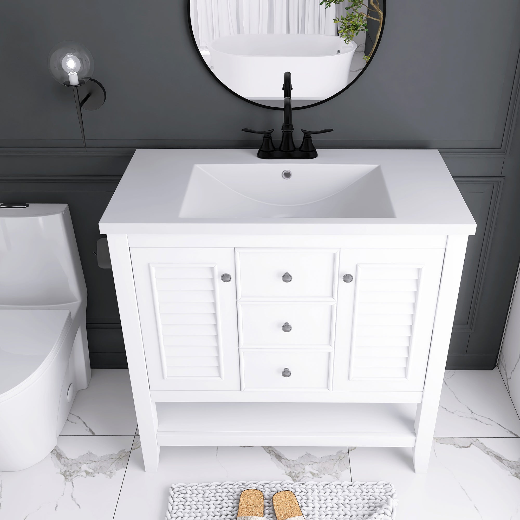 36 in. W x 18. in. D Bathroom Vanity in White with White Ceramic Sink