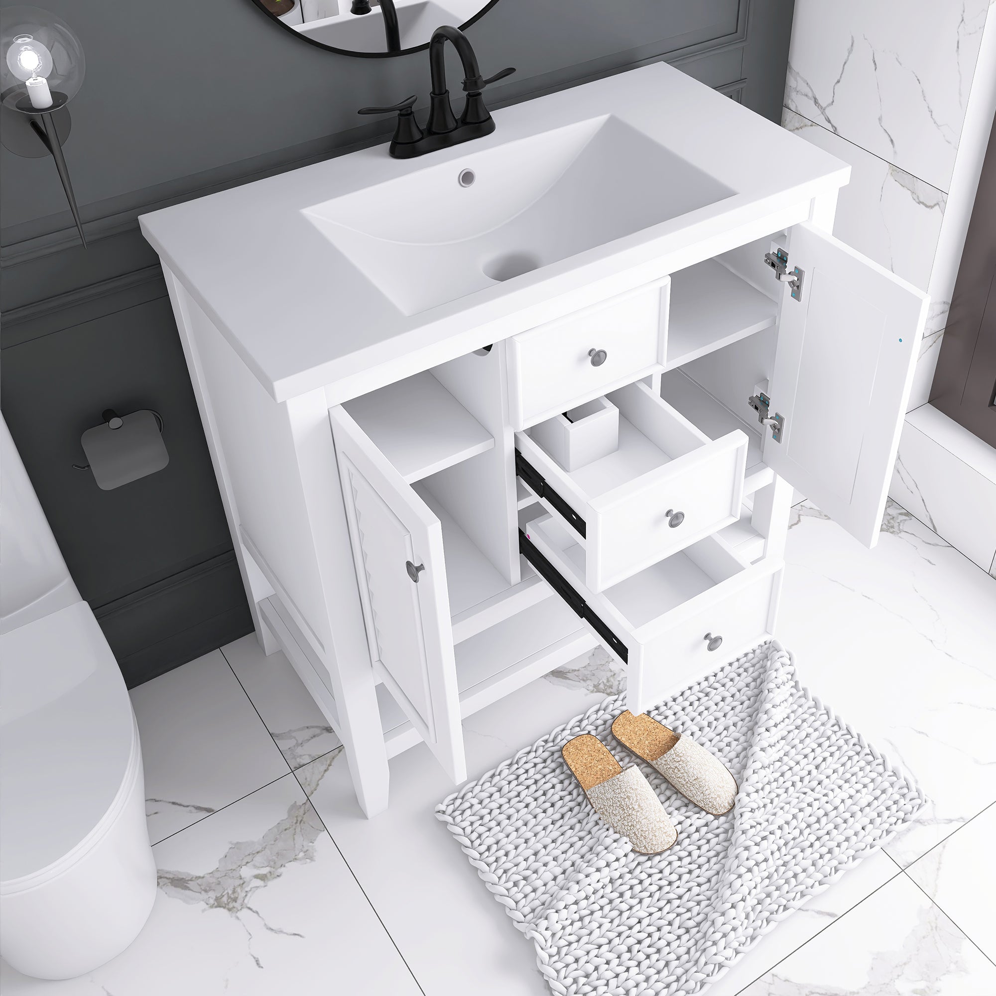 36 in. W x 18. in. D Bathroom Vanity in White with White Ceramic Sink