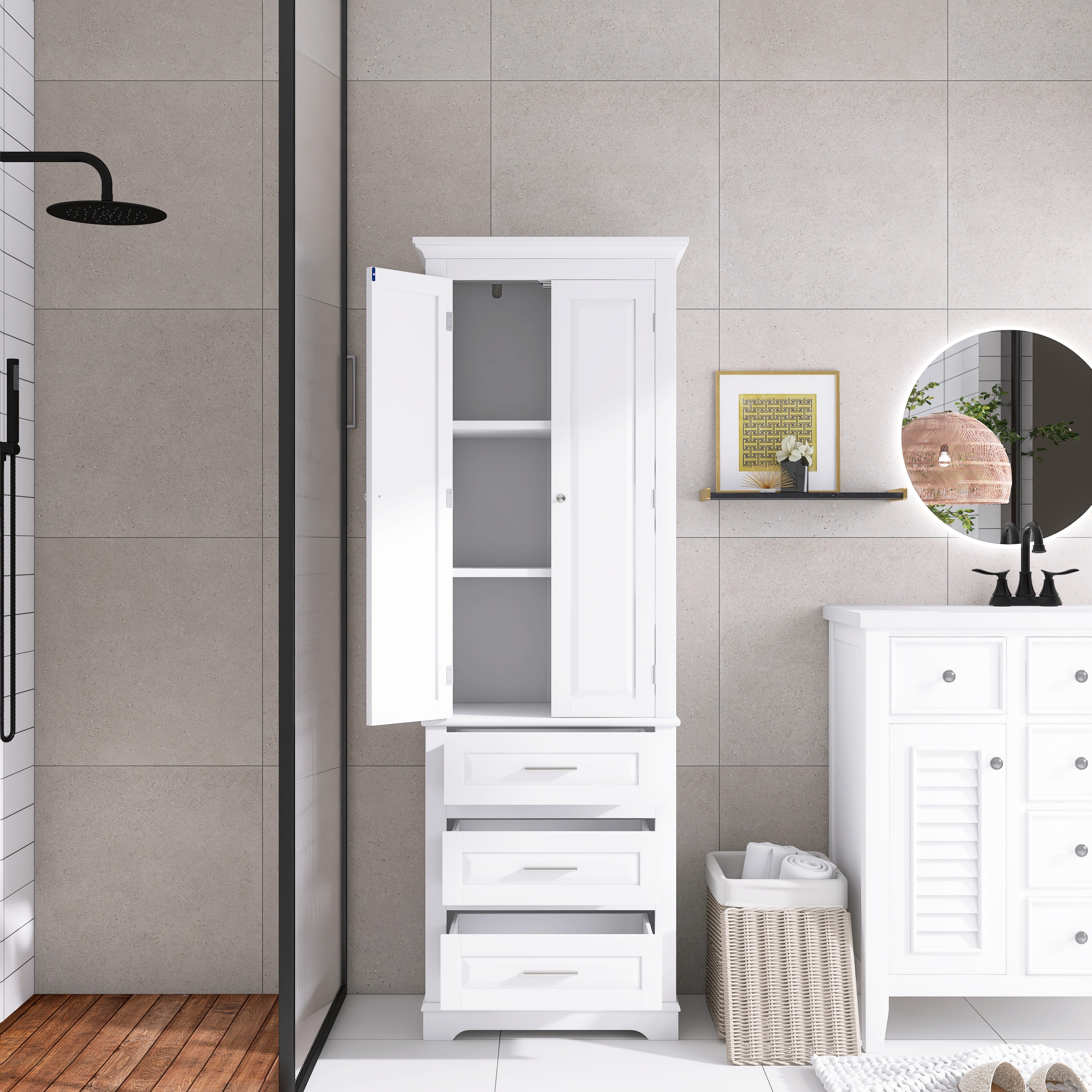 Tall Storage Cabinet with Three Drawers for Bathroom/Office
