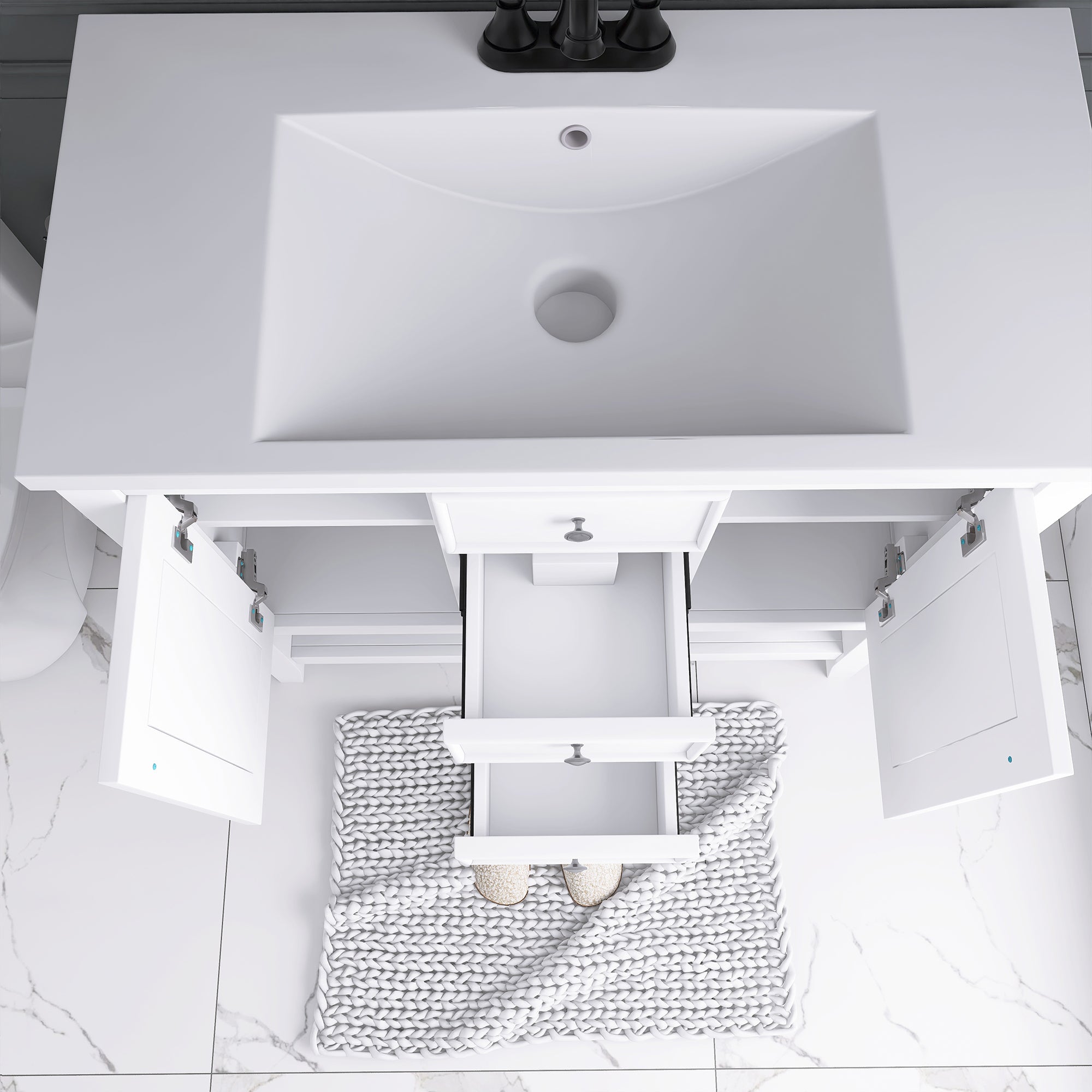 36 in. W x 18. in. D Bathroom Vanity in White with White Ceramic Sink