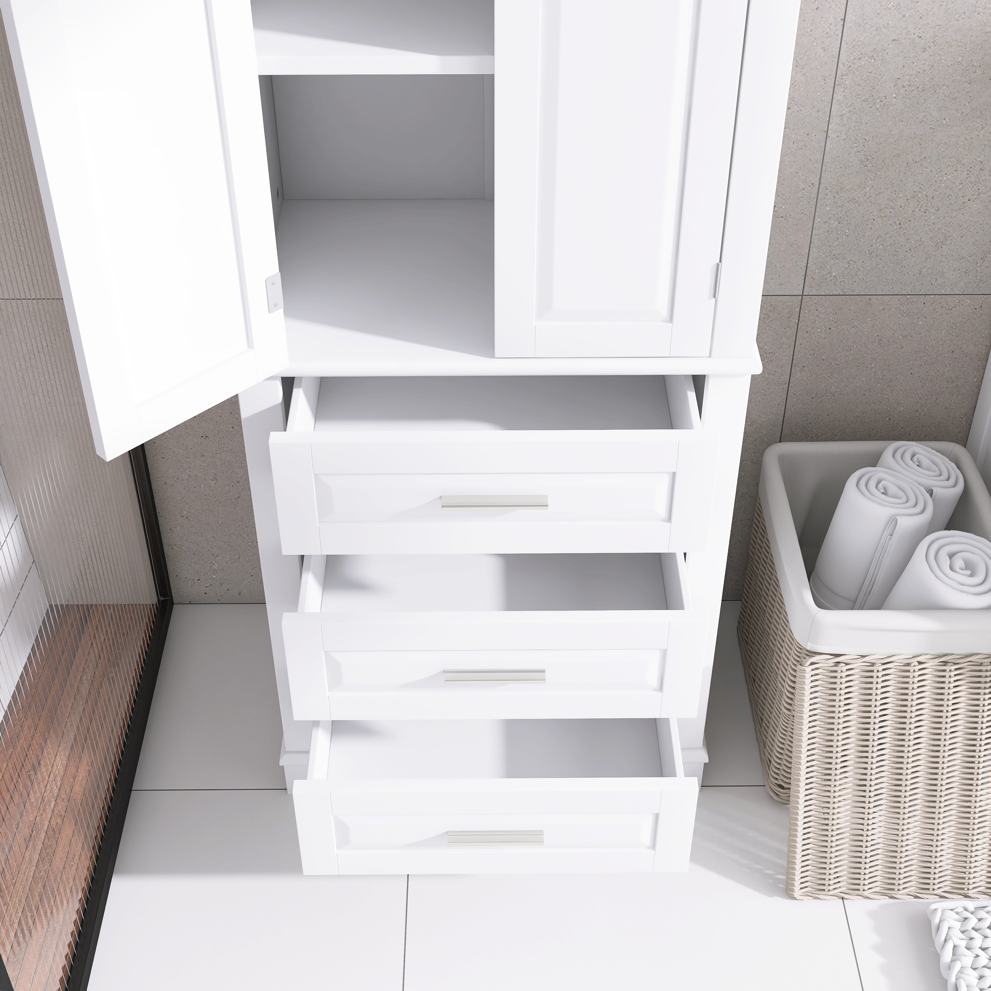 Tall Storage Cabinet with Three Drawers for Bathroom/Office