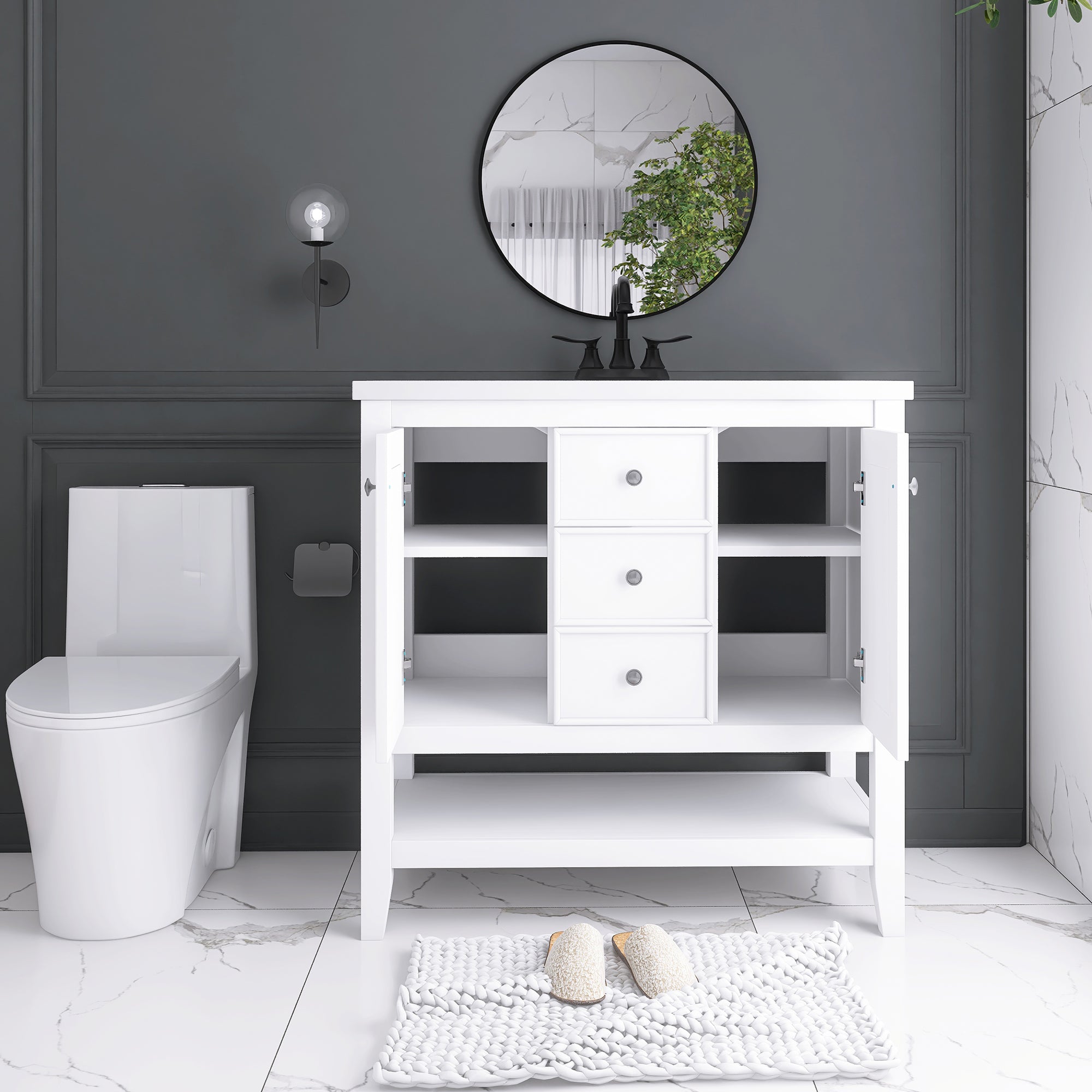 36 in. W x 18. in. D Bathroom Vanity in White with White Ceramic Sink