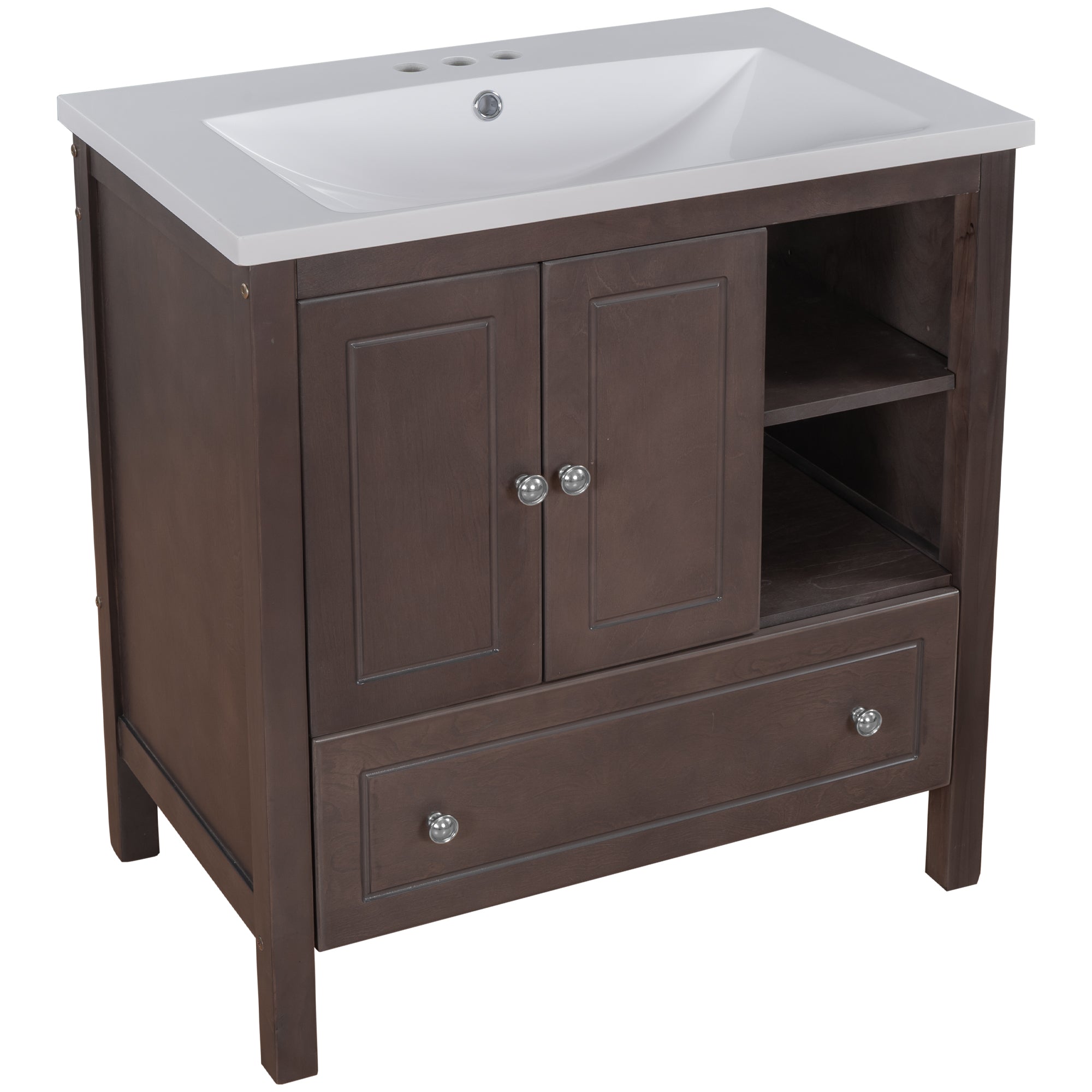 30 in. W x 18. in D. x 32 in. H Bath Vanity with White Ceramic Top