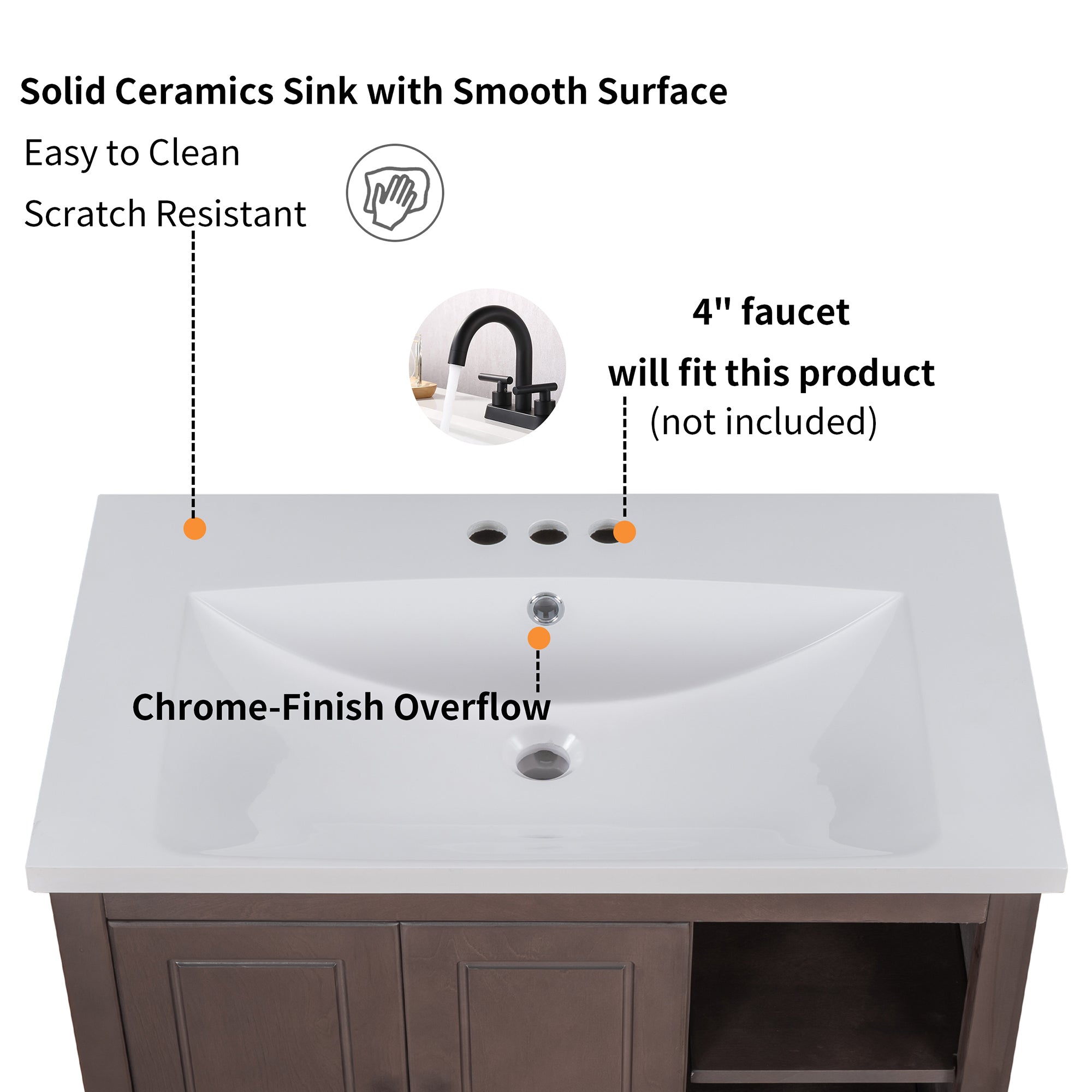 30 in. W x 18. in D. x 32 in. H Bath Vanity with White Ceramic Top