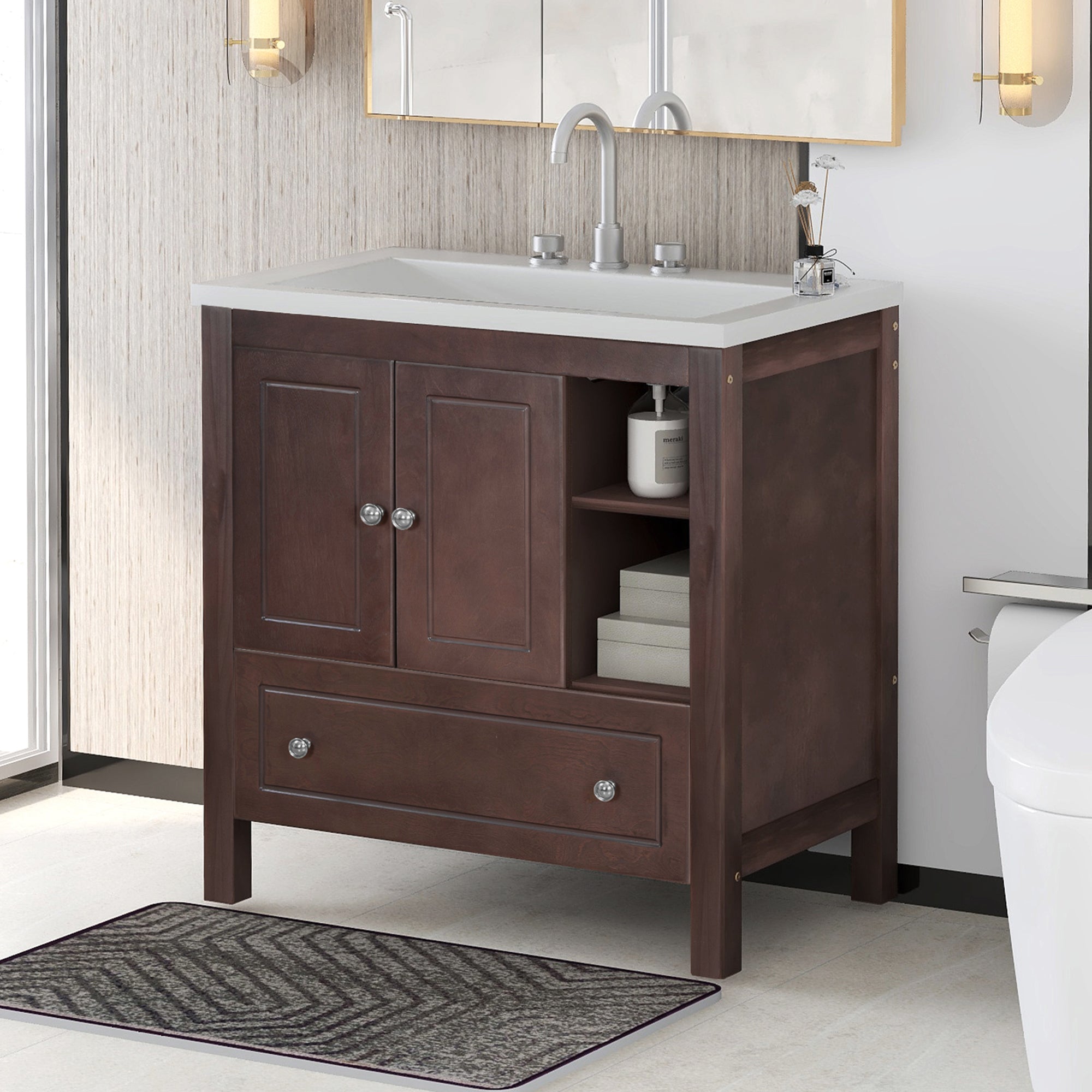 30 in. W x 18. in D. x 32 in. H Bath Vanity with White Ceramic Top