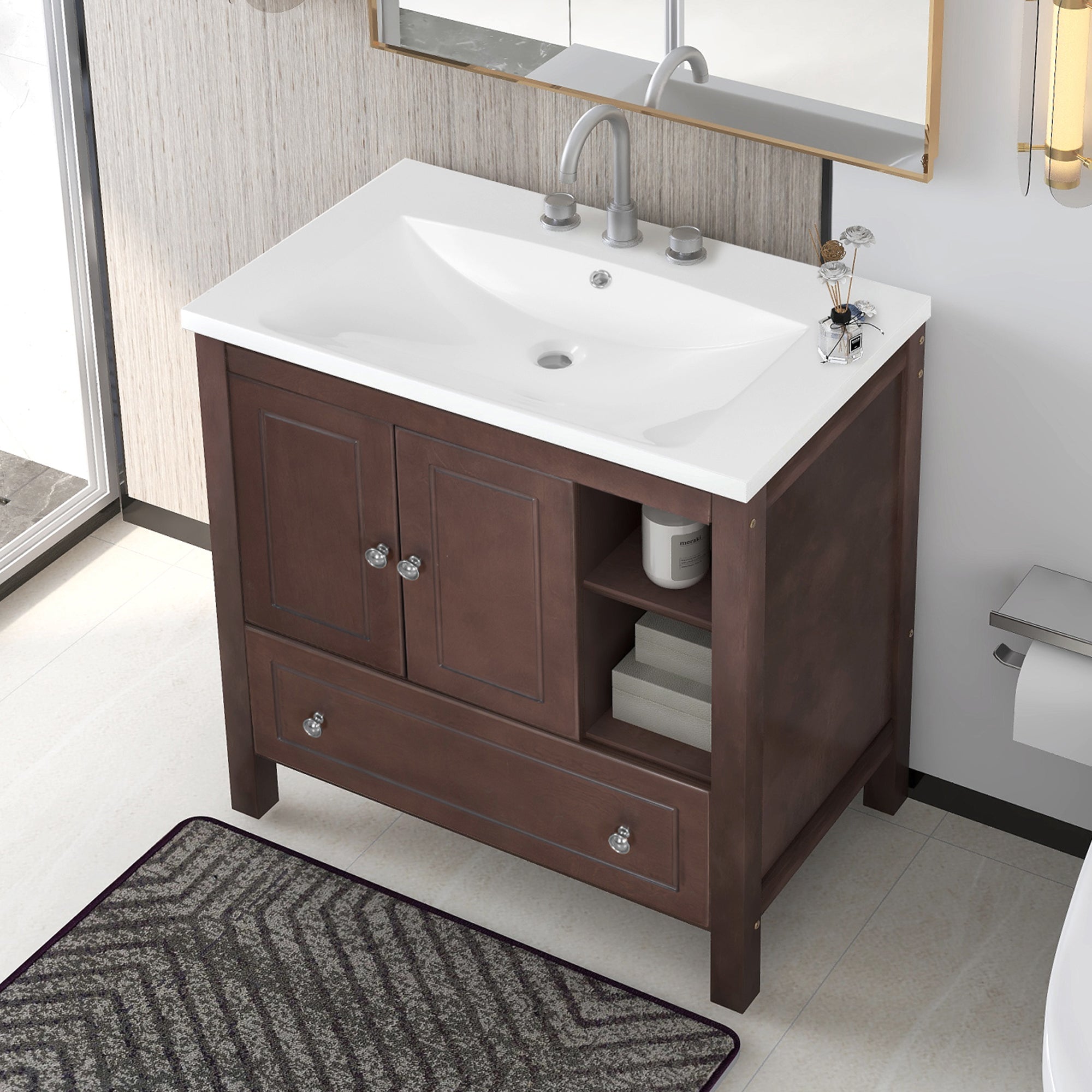 30 in. W x 18. in D. x 32 in. H Bath Vanity with White Ceramic Top