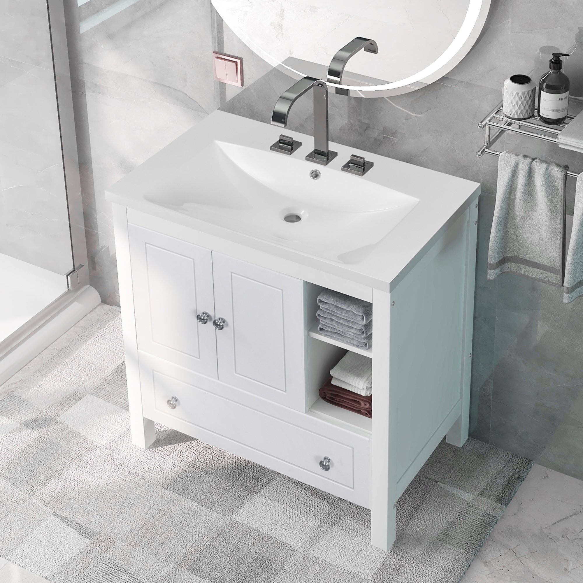 30 in. W x 18. in D. x 32 in. H Bath Vanity with White Ceramic Top