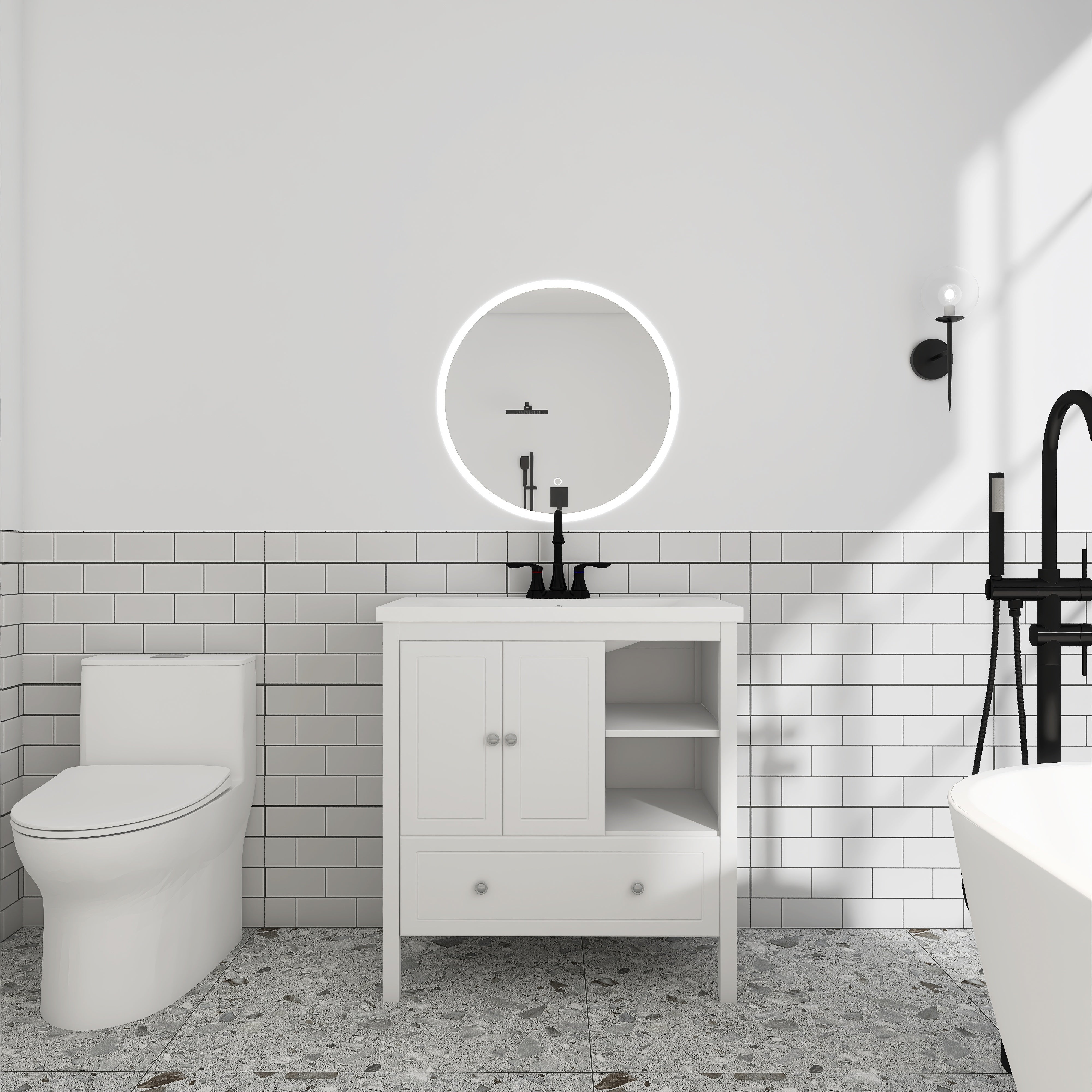 30 in. W x 18. in D. x 32 in. H Bath Vanity with White Ceramic Top