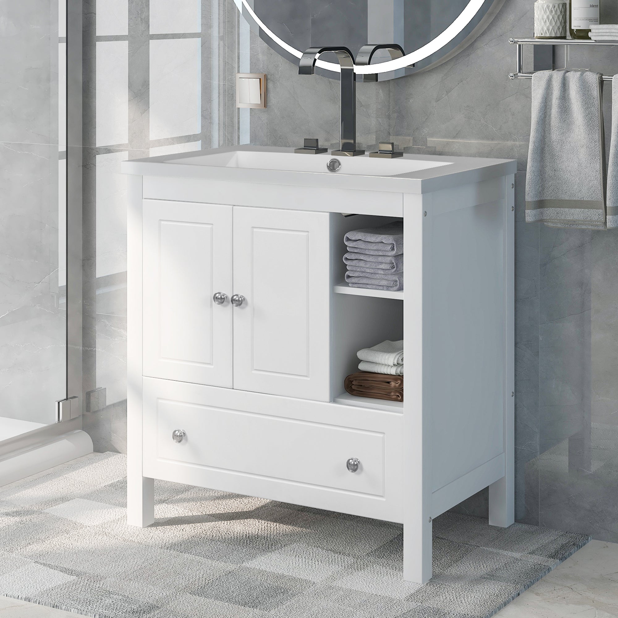 30 in. W x 18. in D. x 32 in. H Bath Vanity with White Ceramic Top