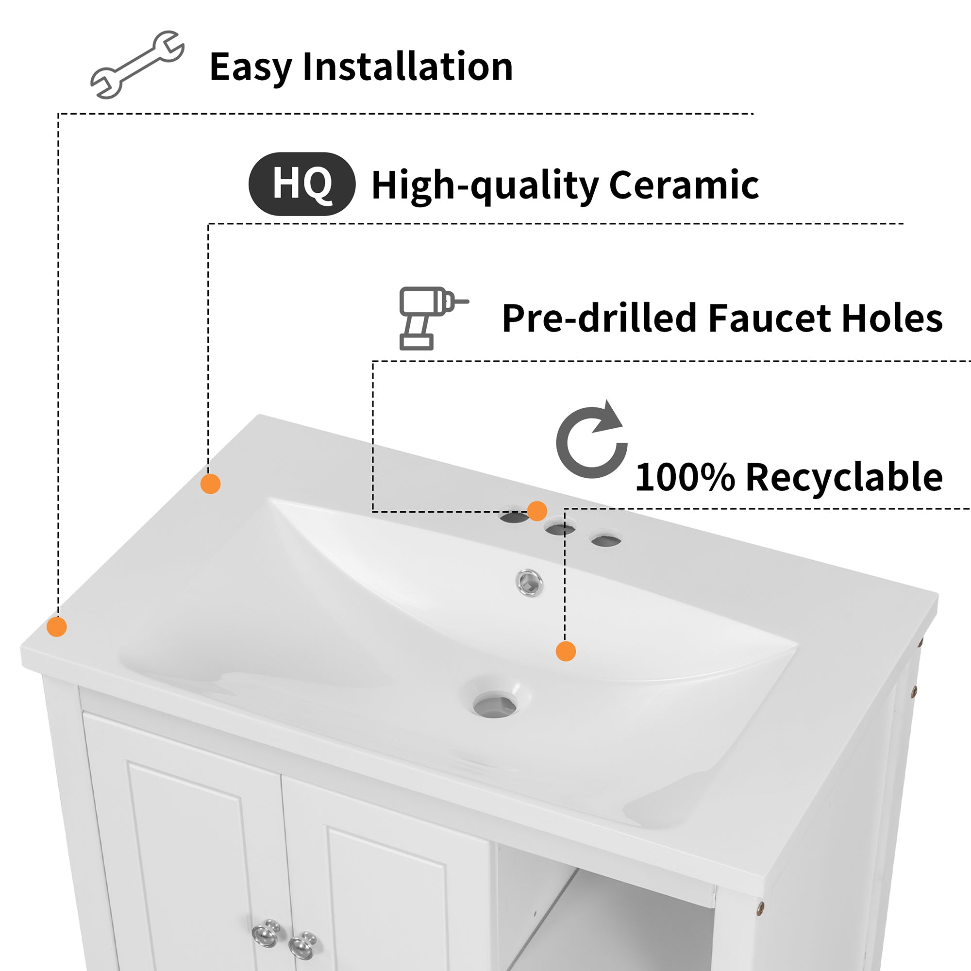 30 in. W x 18. in D. x 32 in. H Bath Vanity with White Ceramic Top
