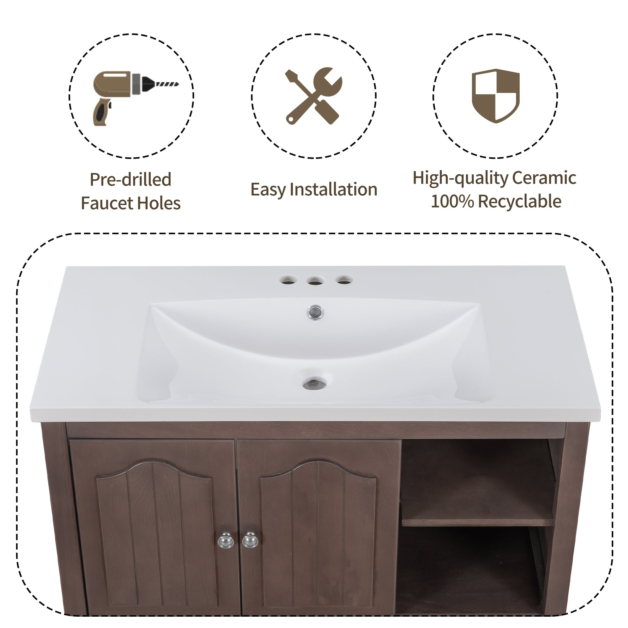 36 in. W x 18. in D. x 32 in. H Bath Vanity with White Ceramic Top