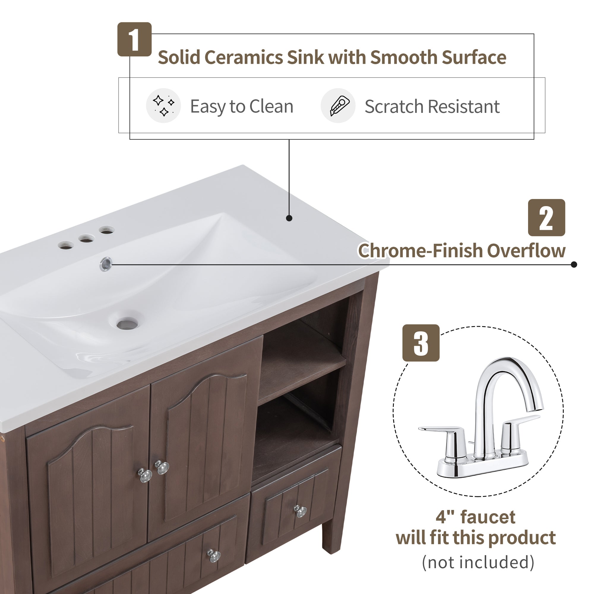 36 in. W x 18. in D. x 32 in. H Bath Vanity with White Ceramic Top