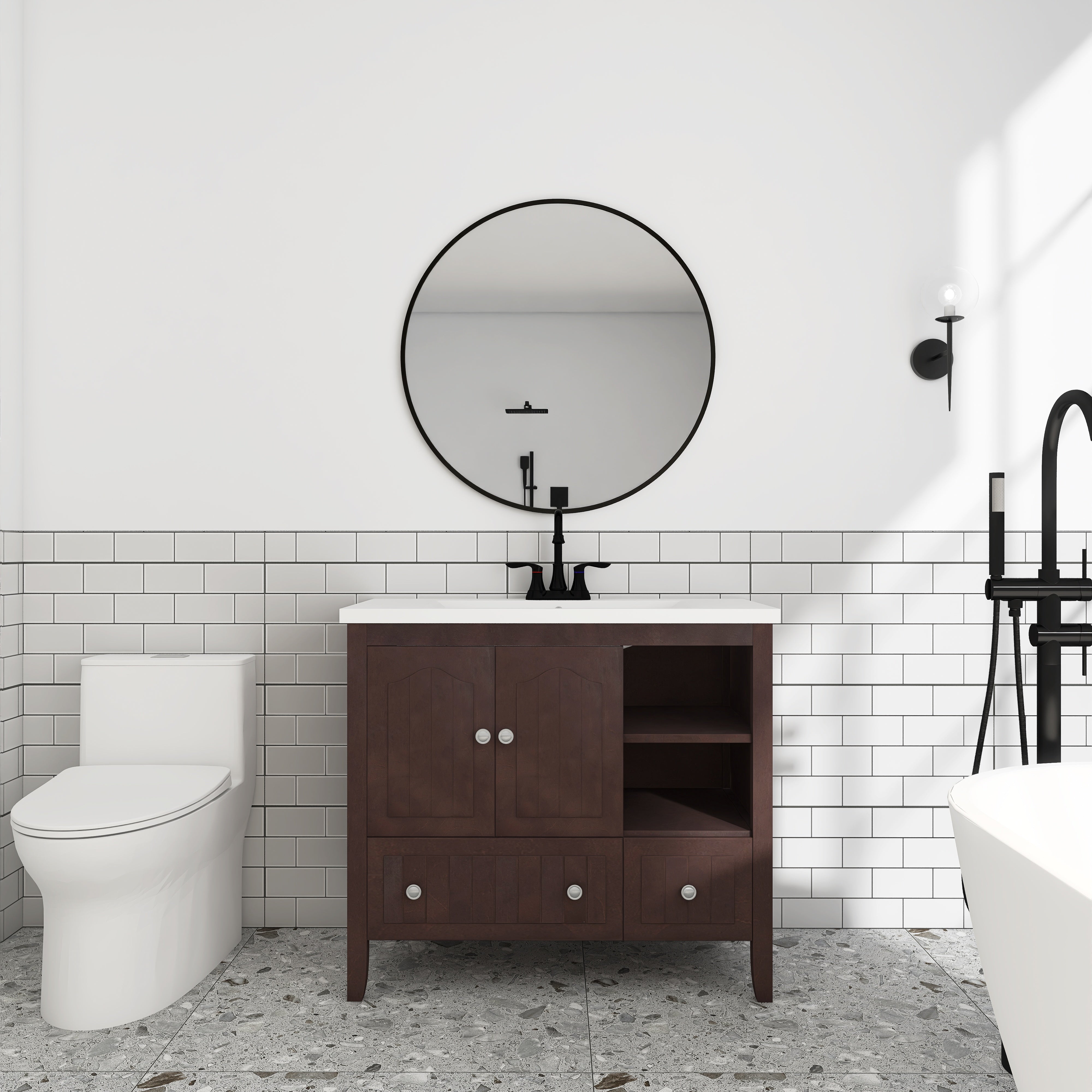 36 in. W x 18. in D. x 32 in. H Bath Vanity with White Ceramic Top