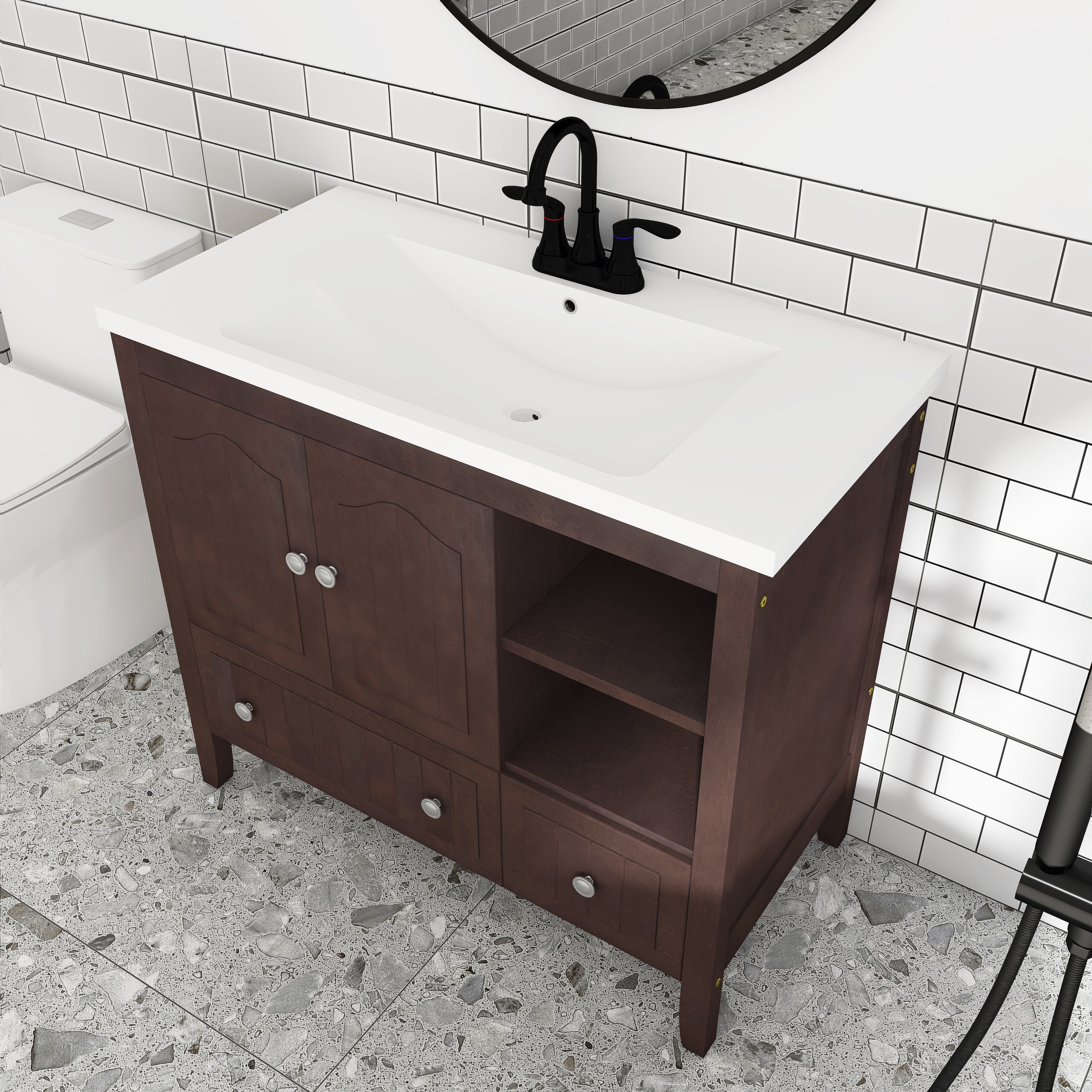 36 in. W x 18. in D. x 32 in. H Bath Vanity with White Ceramic Top