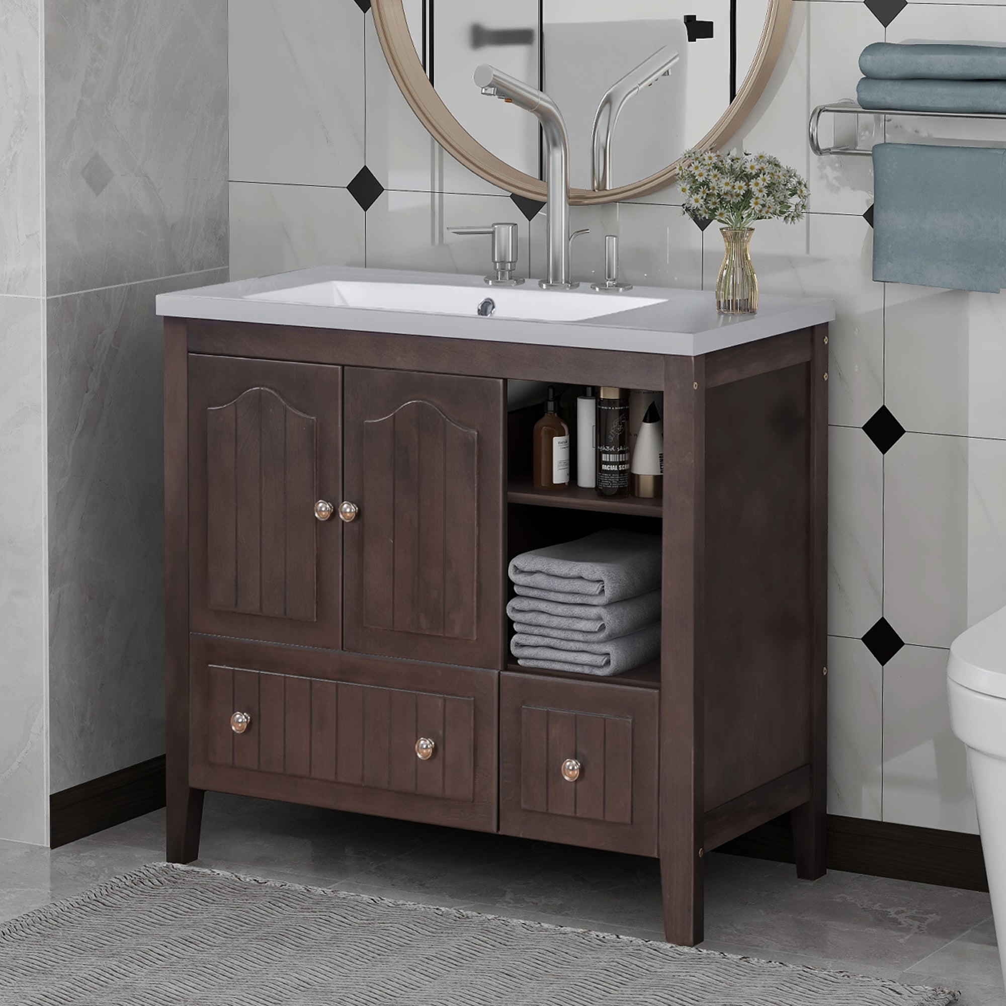 36 in. W x 18. in D. x 32 in. H Bath Vanity with White Ceramic Top