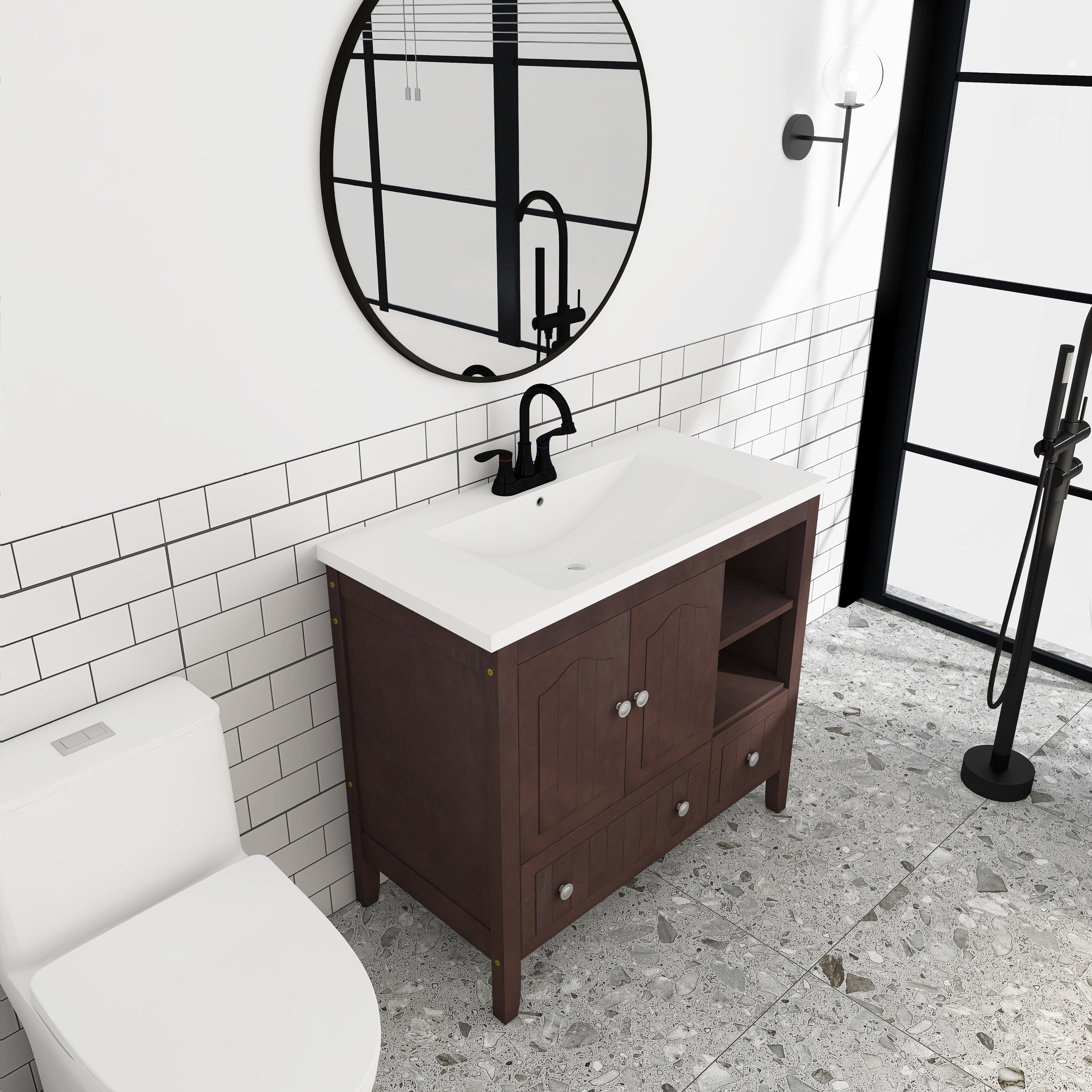 36 in. W x 18. in D. x 32 in. H Bath Vanity with White Ceramic Top