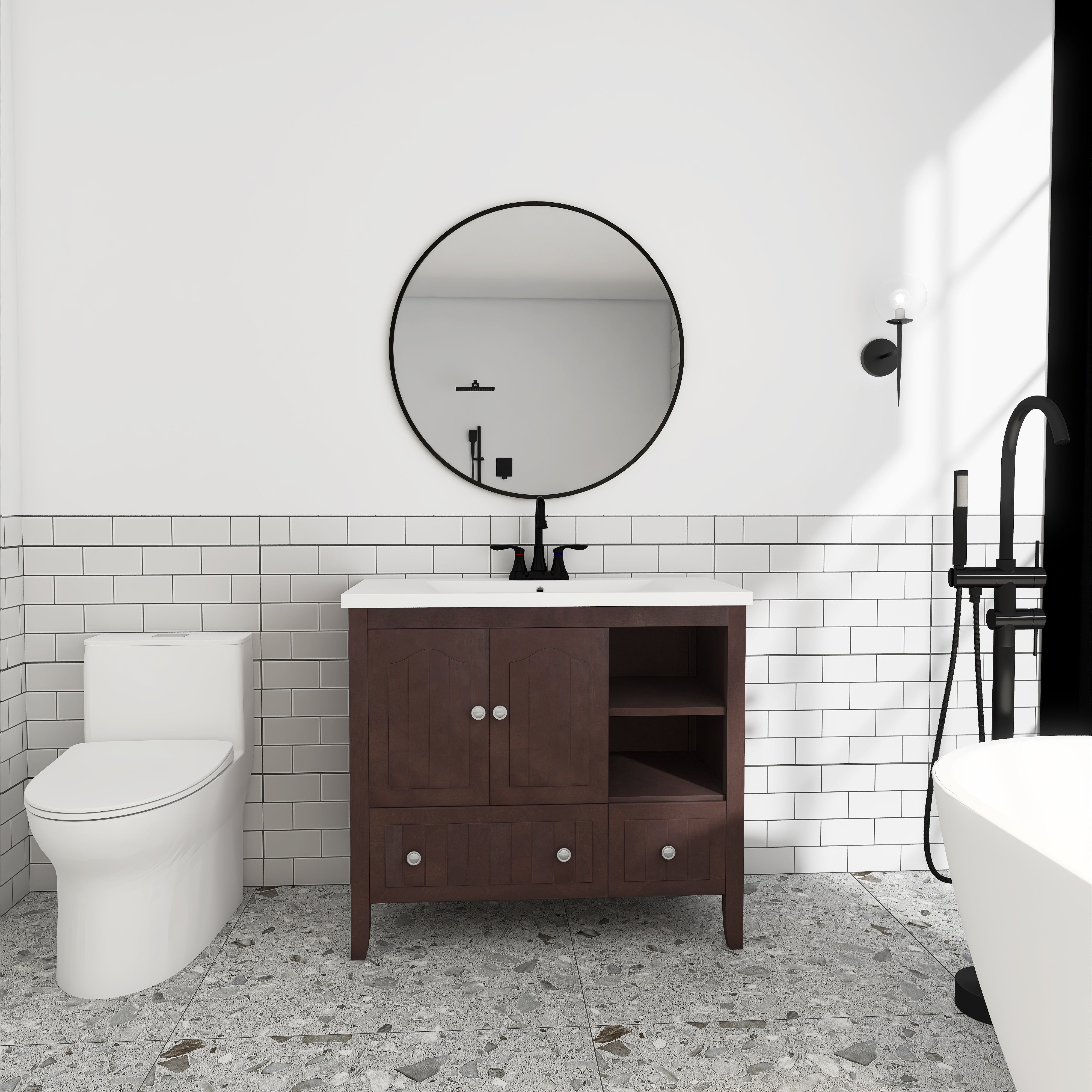 36 in. W x 18. in D. x 32 in. H Bath Vanity with White Ceramic Top