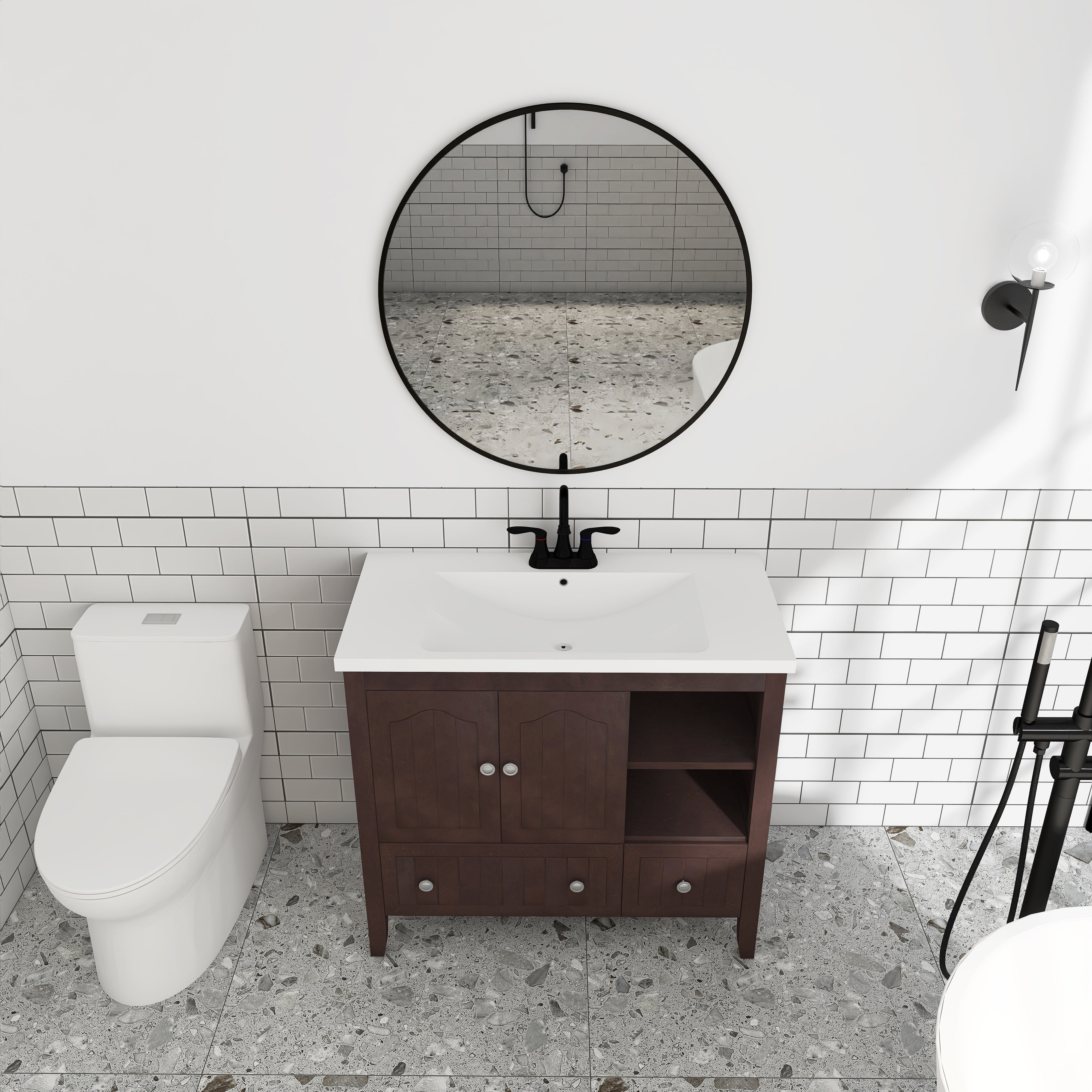 36 in. W x 18. in D. x 32 in. H Bath Vanity with White Ceramic Top