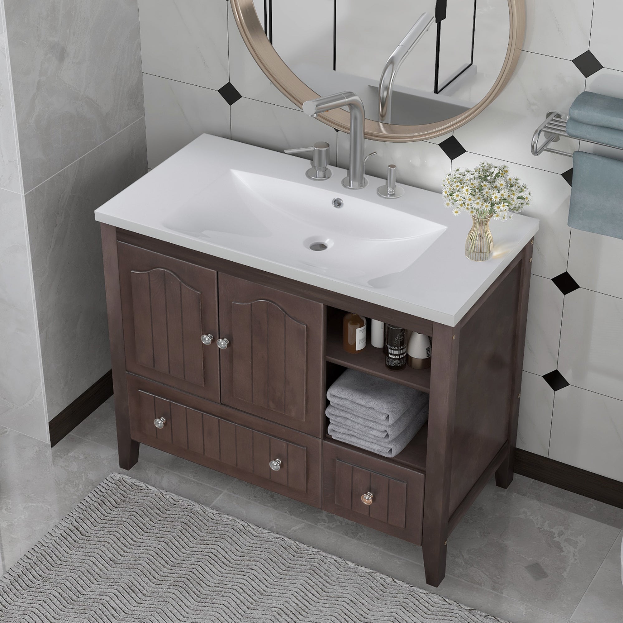 36 in. W x 18. in D. x 32 in. H Bath Vanity with White Ceramic Top
