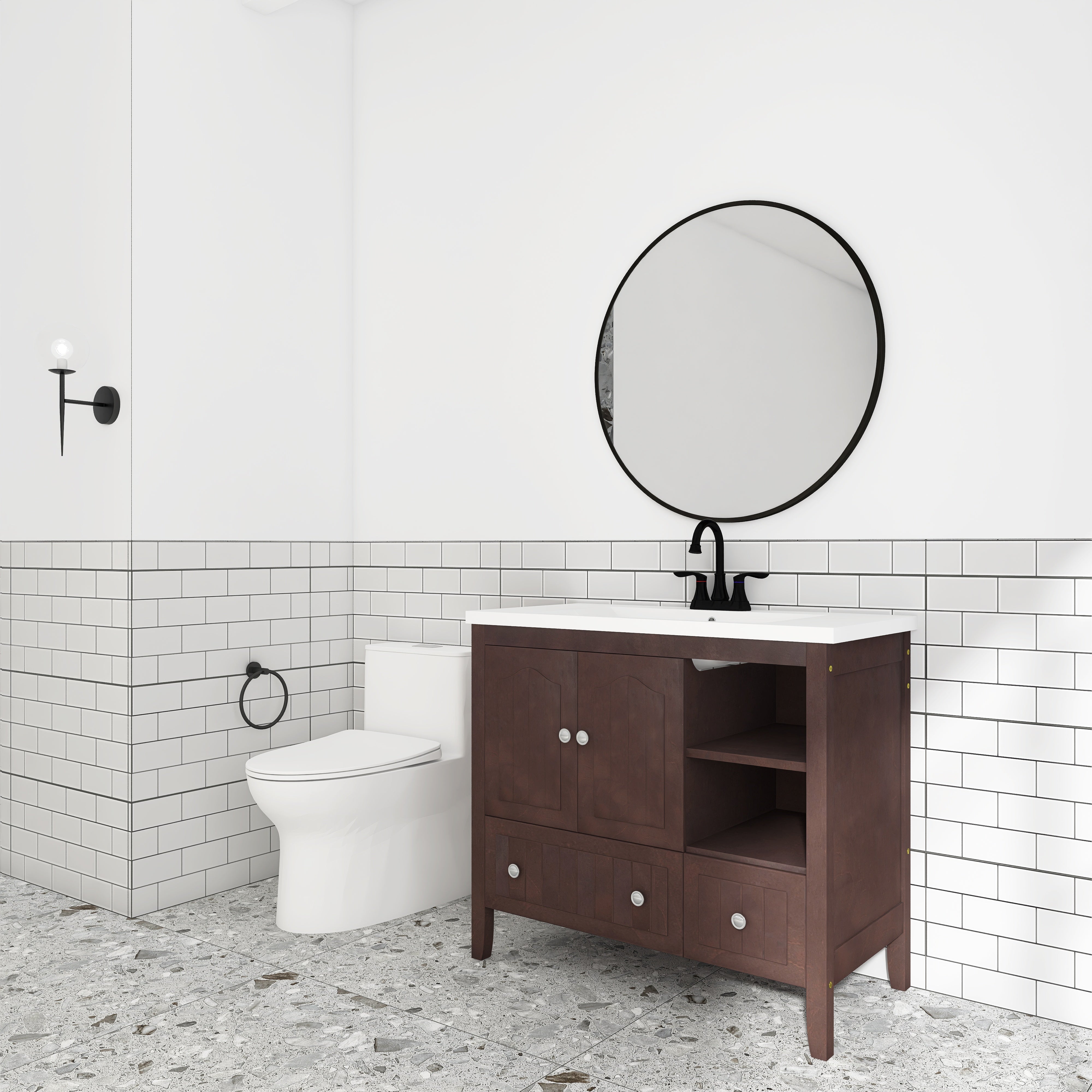 36 in. W x 18. in D. x 32 in. H Bath Vanity with White Ceramic Top