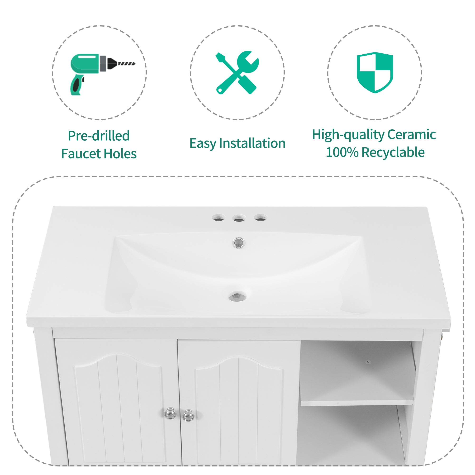 36 in. W x 18. in D. x 32 in. H Bath Vanity with White Ceramic Top