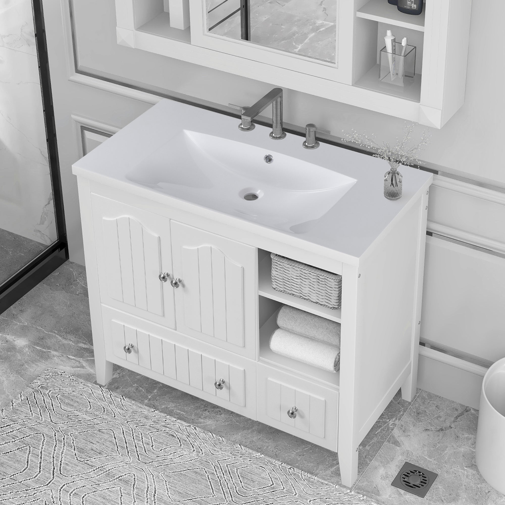 36 in. W x 18. in D. x 32 in. H Bath Vanity with White Ceramic Top