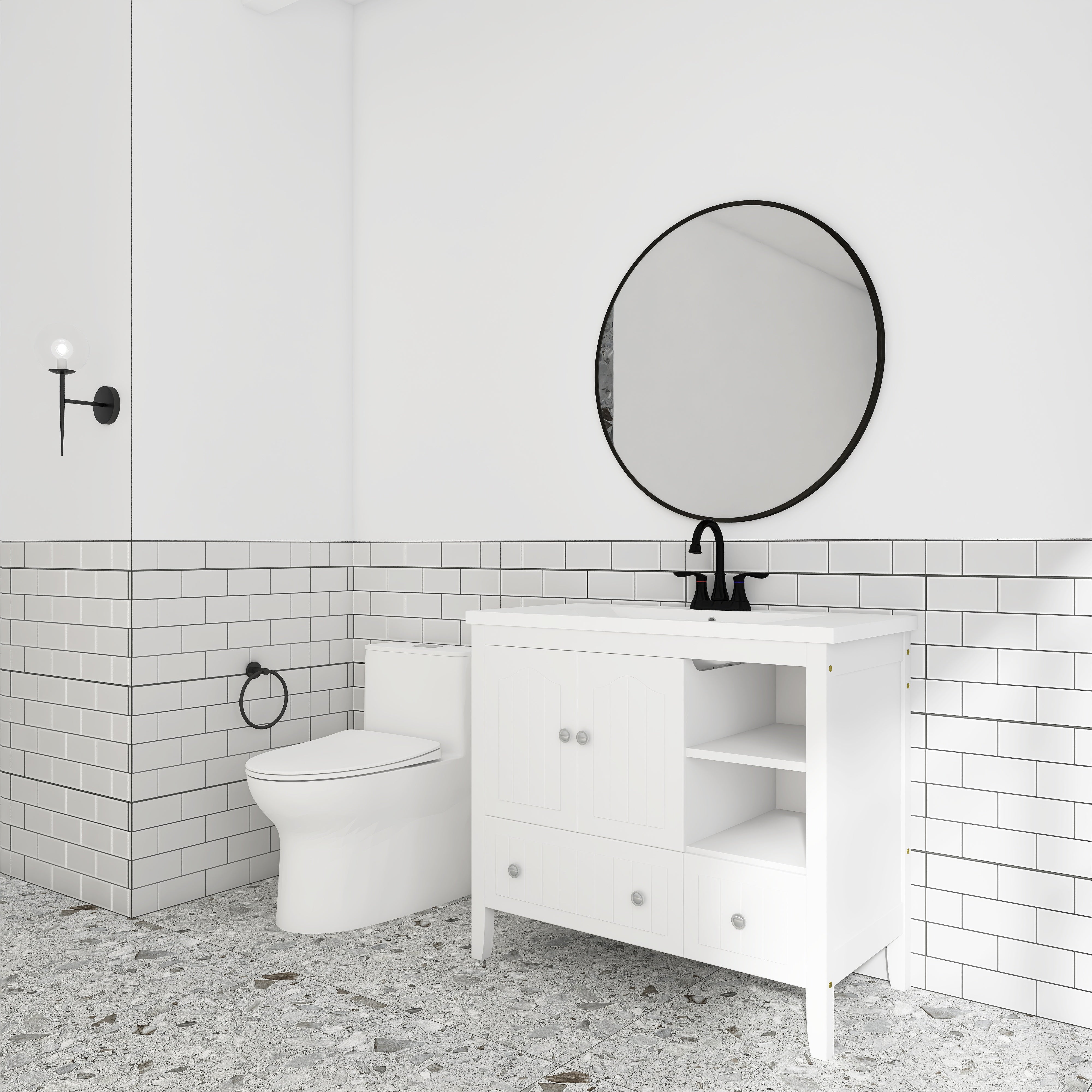 36 in. W x 18. in D. x 32 in. H Bath Vanity with White Ceramic Top